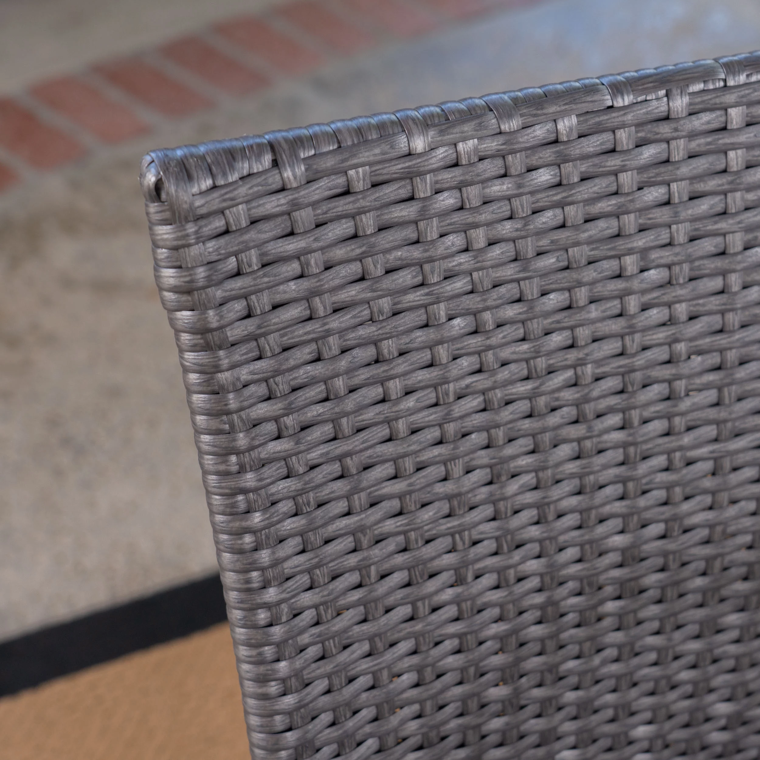 Monserrat Outdoor 5 Piece Acacia Wood and Wicker Dining Set, Gray, Gray