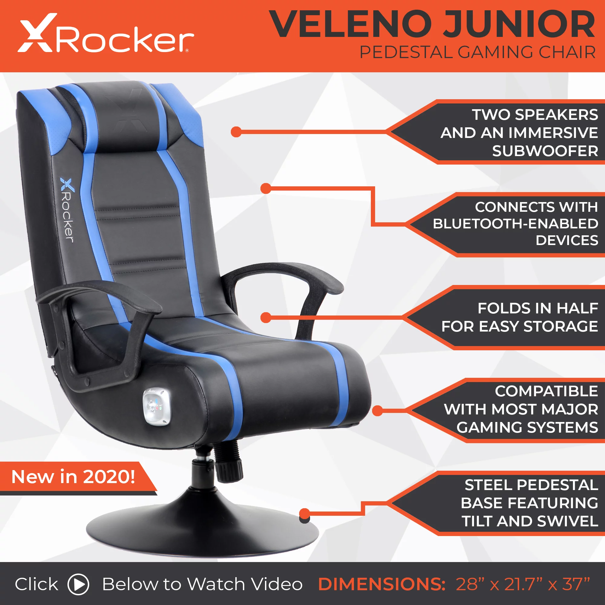 X Rocker Veleno 2.1 Junior Bluetooth Pedestal Gaming Chair - Blue