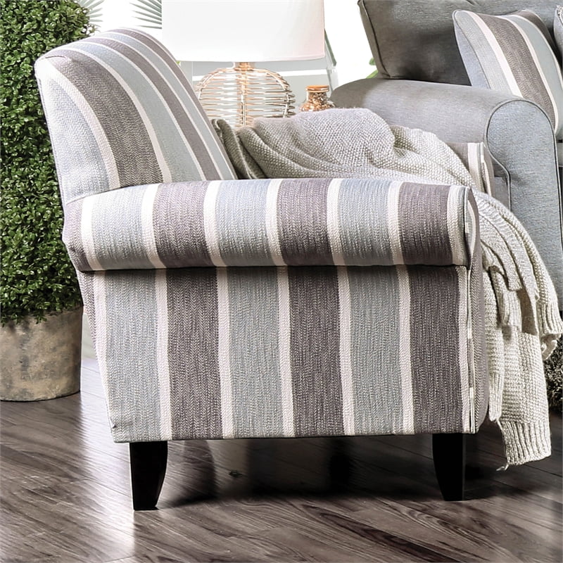Furniture of America Joyce Transitional Fabric Striped Accent Chair in Blue Gray