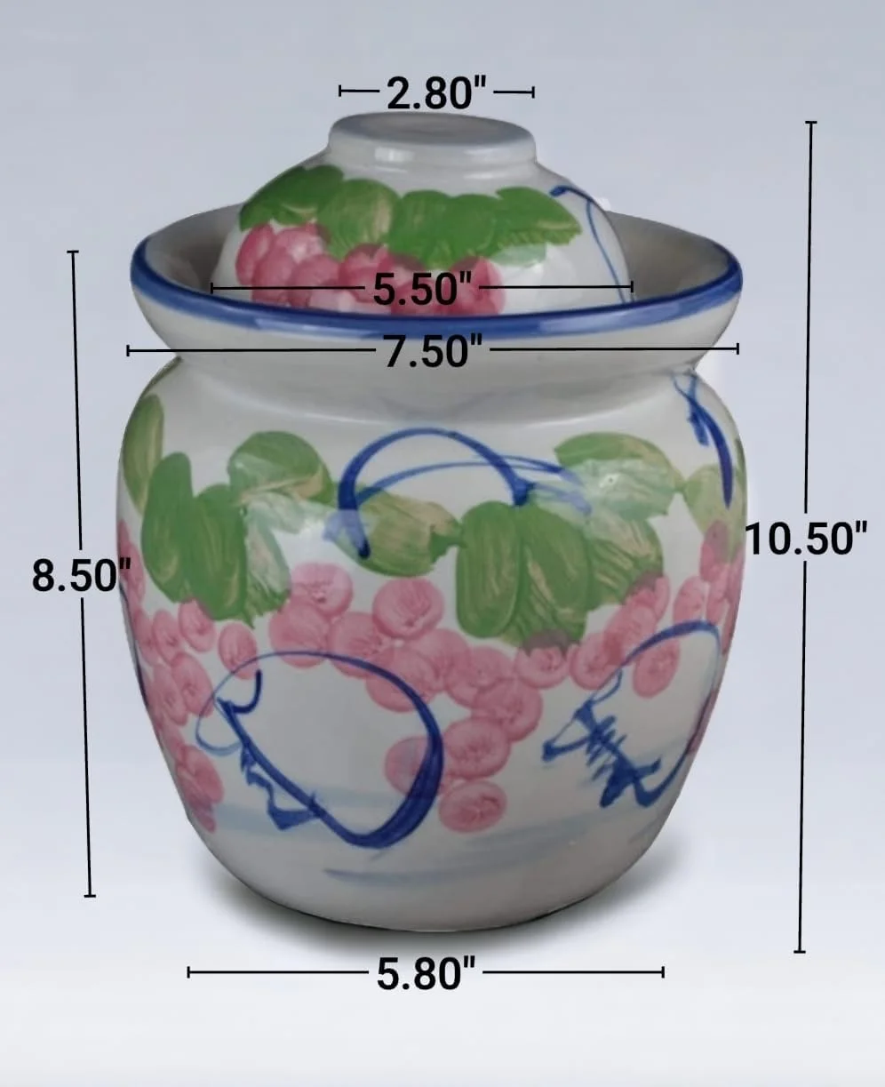 Medium Porcelain Pickling Jar 3 Liter With 2 Lids Fermenting Pickling Kimchi Crock Grape Jingdezhen Chinese Korean (, 10.5