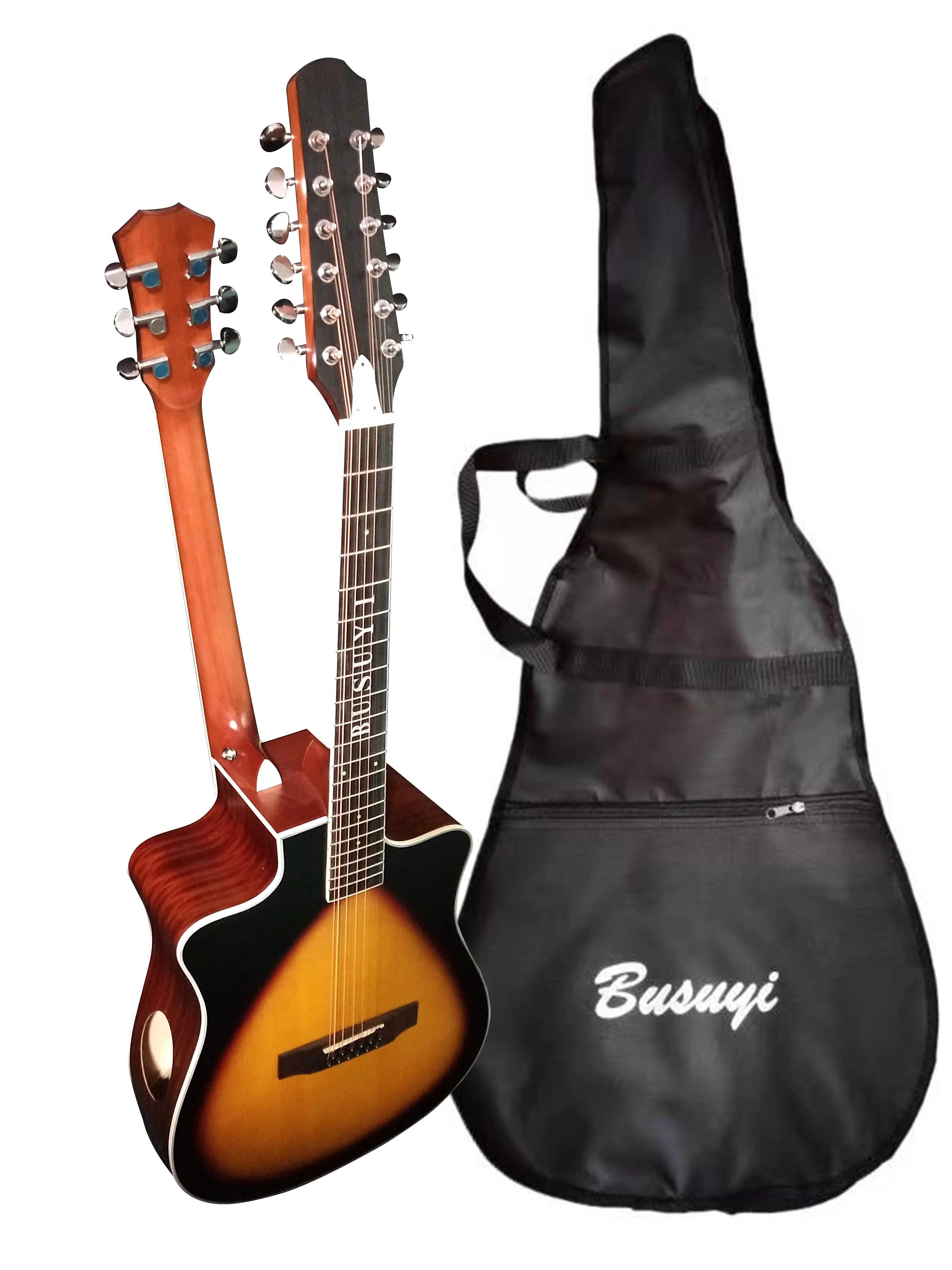 12 String Acoustic / 6 String Acoustic, Double Sided, Travel, Busuyi Guitar, (Sunset) All Levels