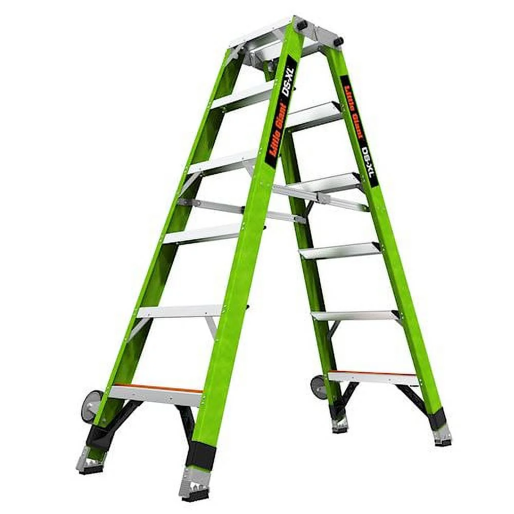 DS-XL, 6' Model - ANSI Type IAA - 375 lb Rated, Double-Sided Fiberglass Stepladder with Side-Tip Wheels and GROUND CUE