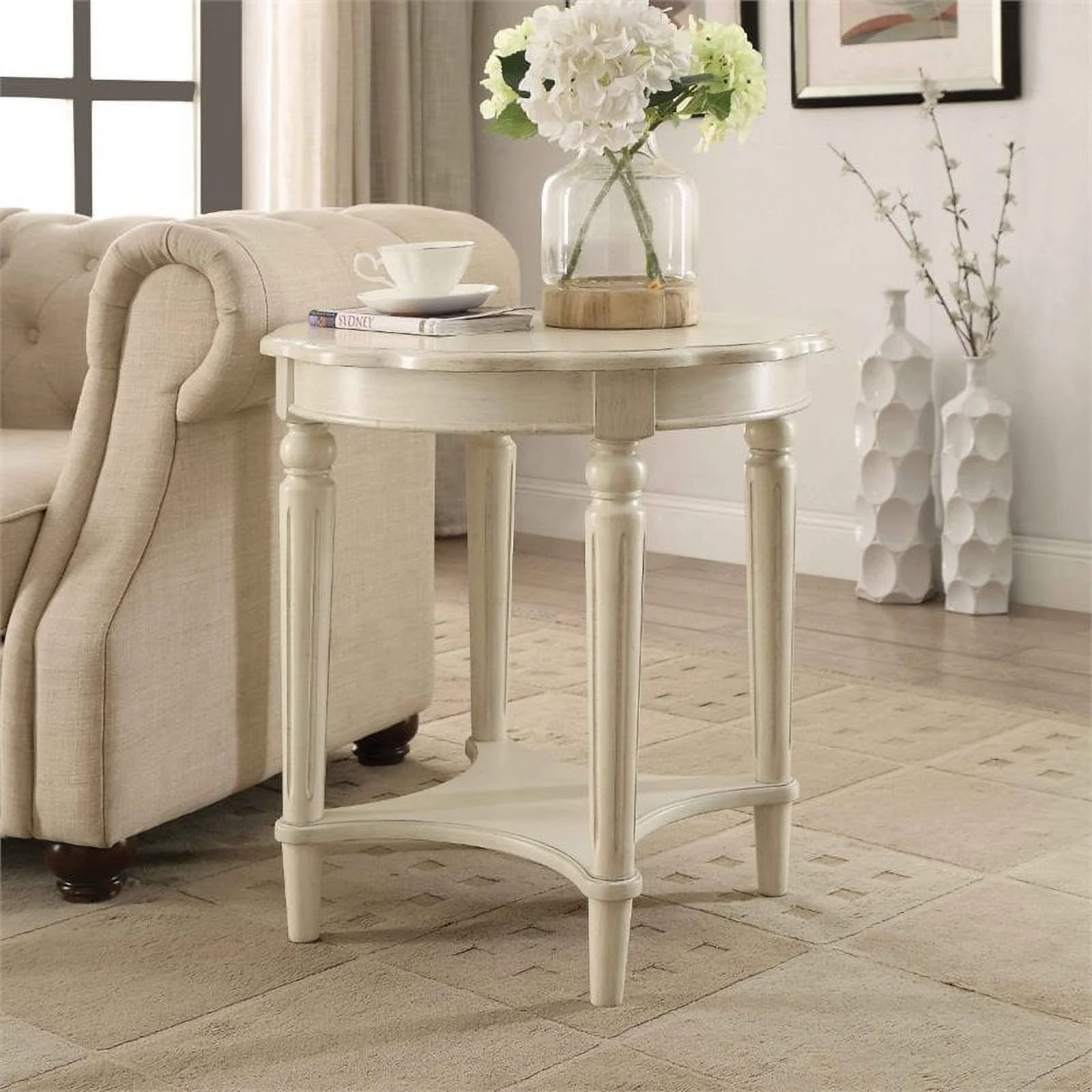 Home Square 2-Piece Furniture End Table Set in Antique White