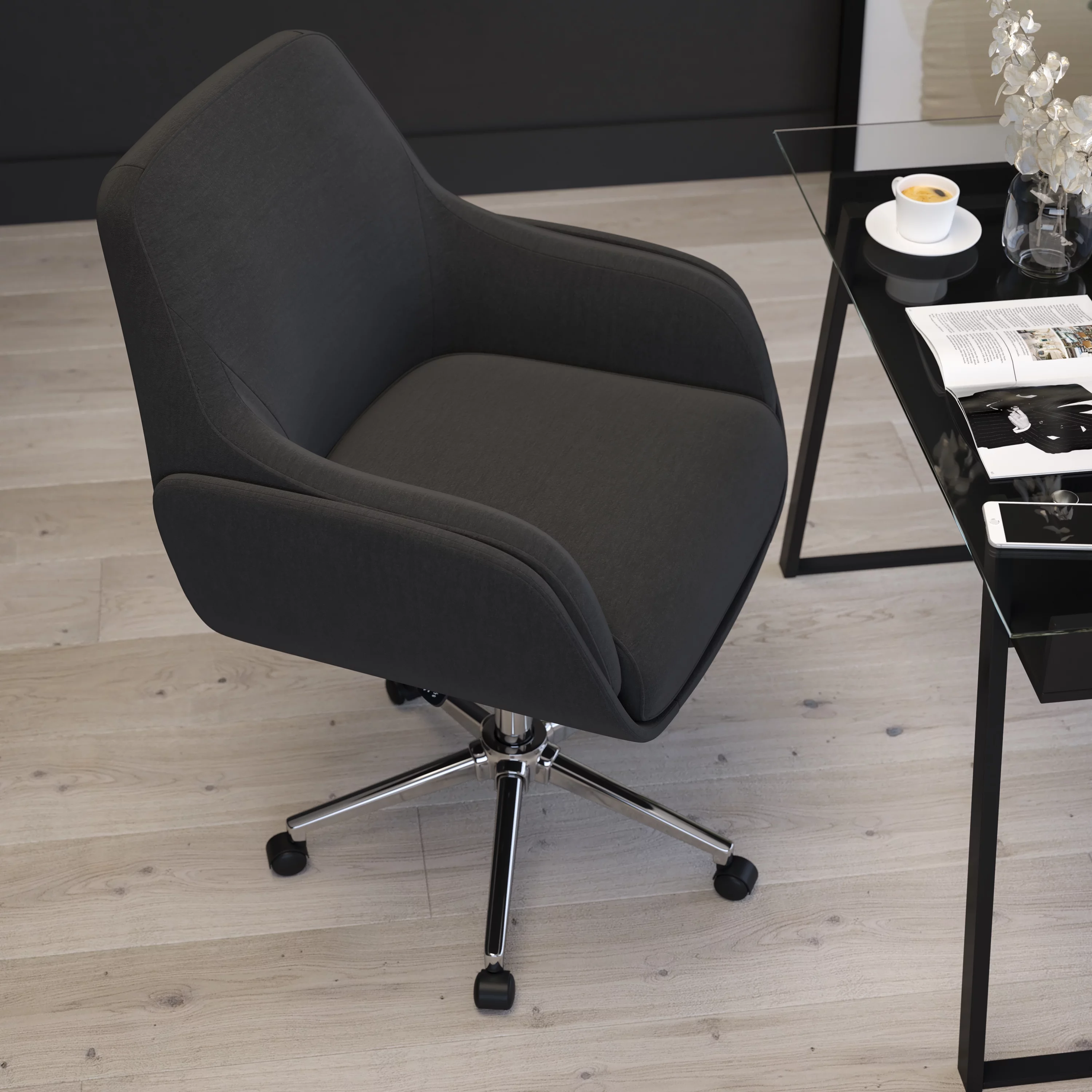 Merrick Lane Home Office Upholstered Mid-Back Chair in Black Fabric