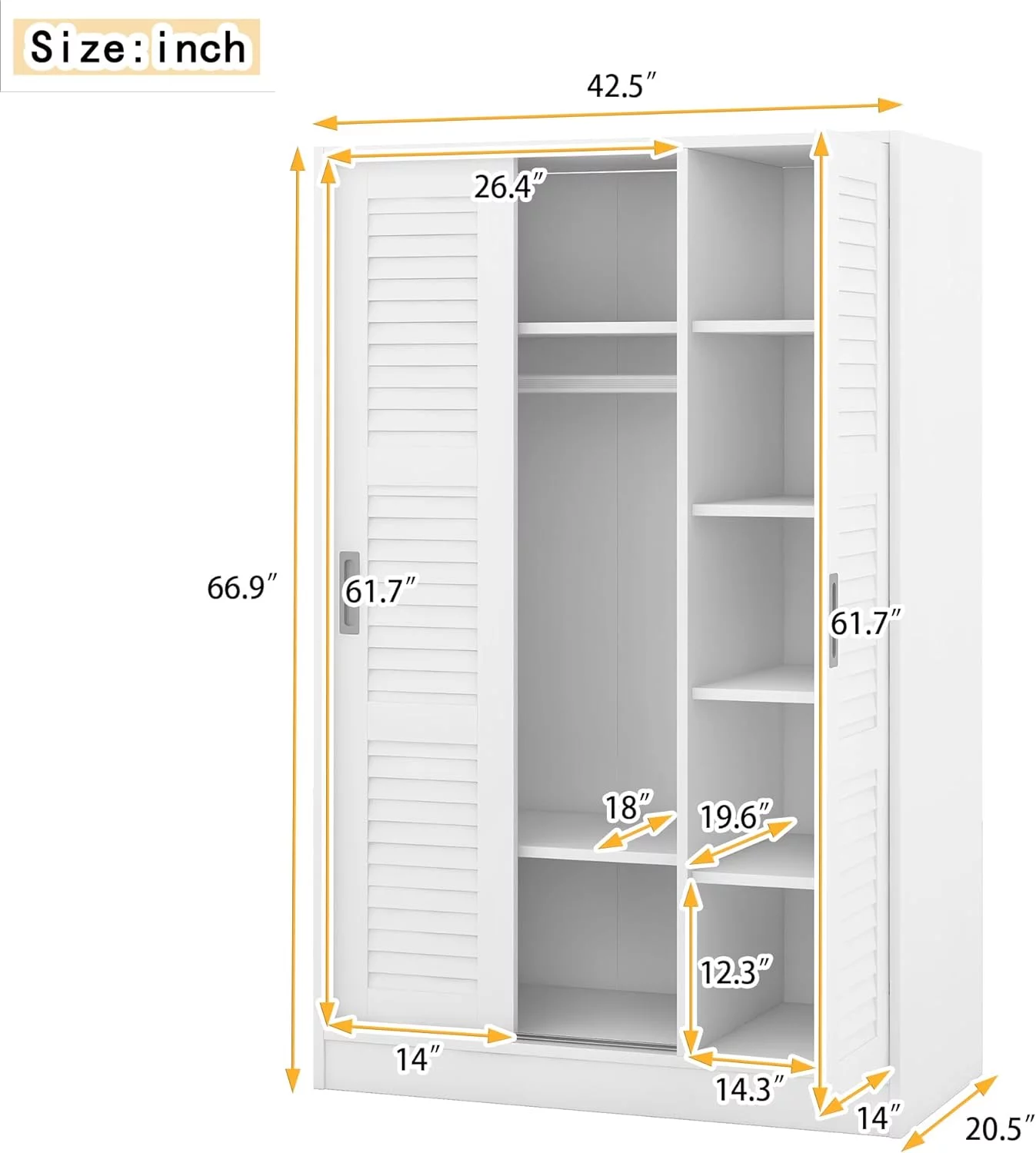 Wardrobe Storage Closet With 3 Shutter Doors And Hanging Rod, Wardrobe Closet For Hanging Clothes, Freestanding Bedroom Armoires Cabinet With Shelves, White