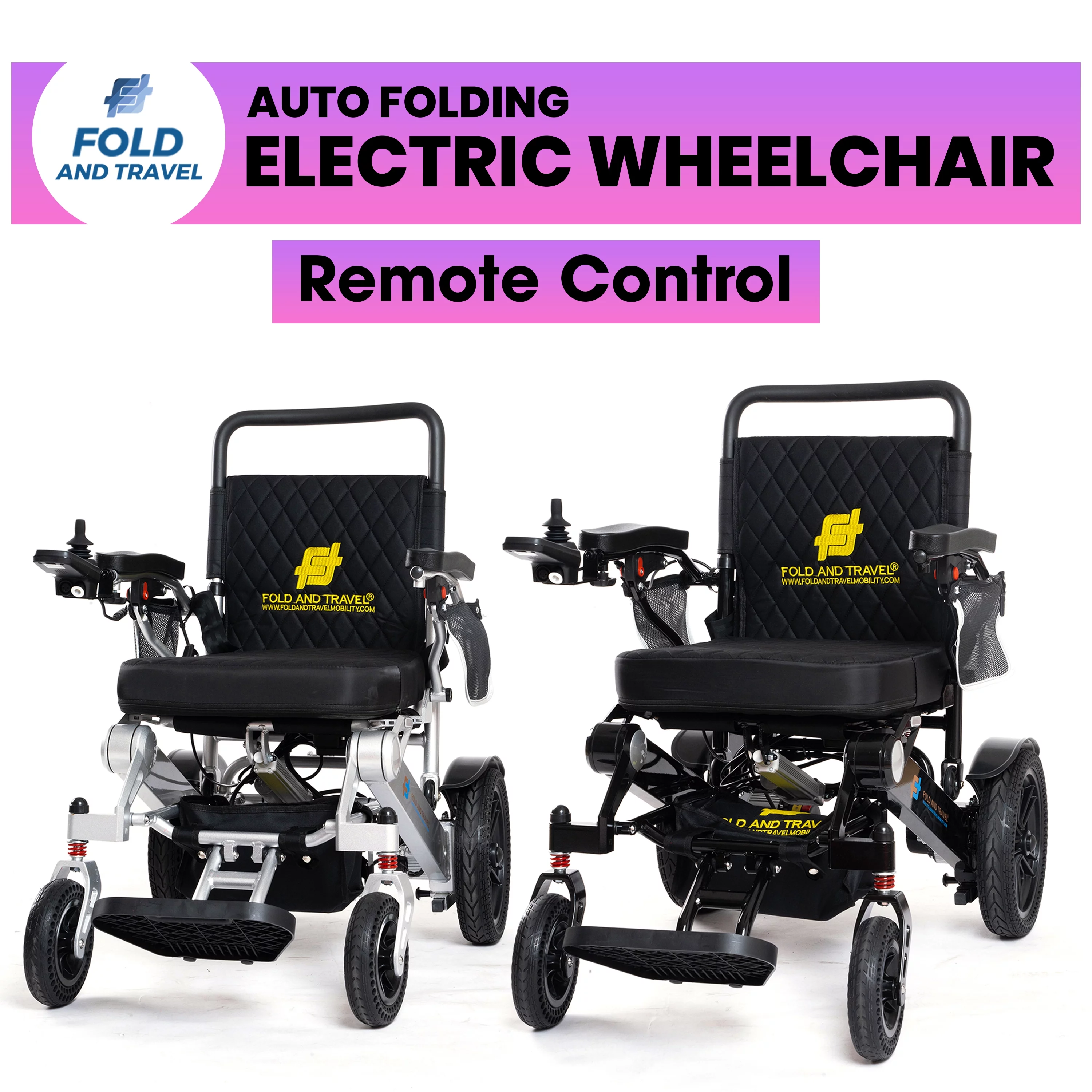 Fold And Travel Auto Fold Remote Control Light weight Portable Electric Power Wheel chair - Blue Seat, Gold Frame
