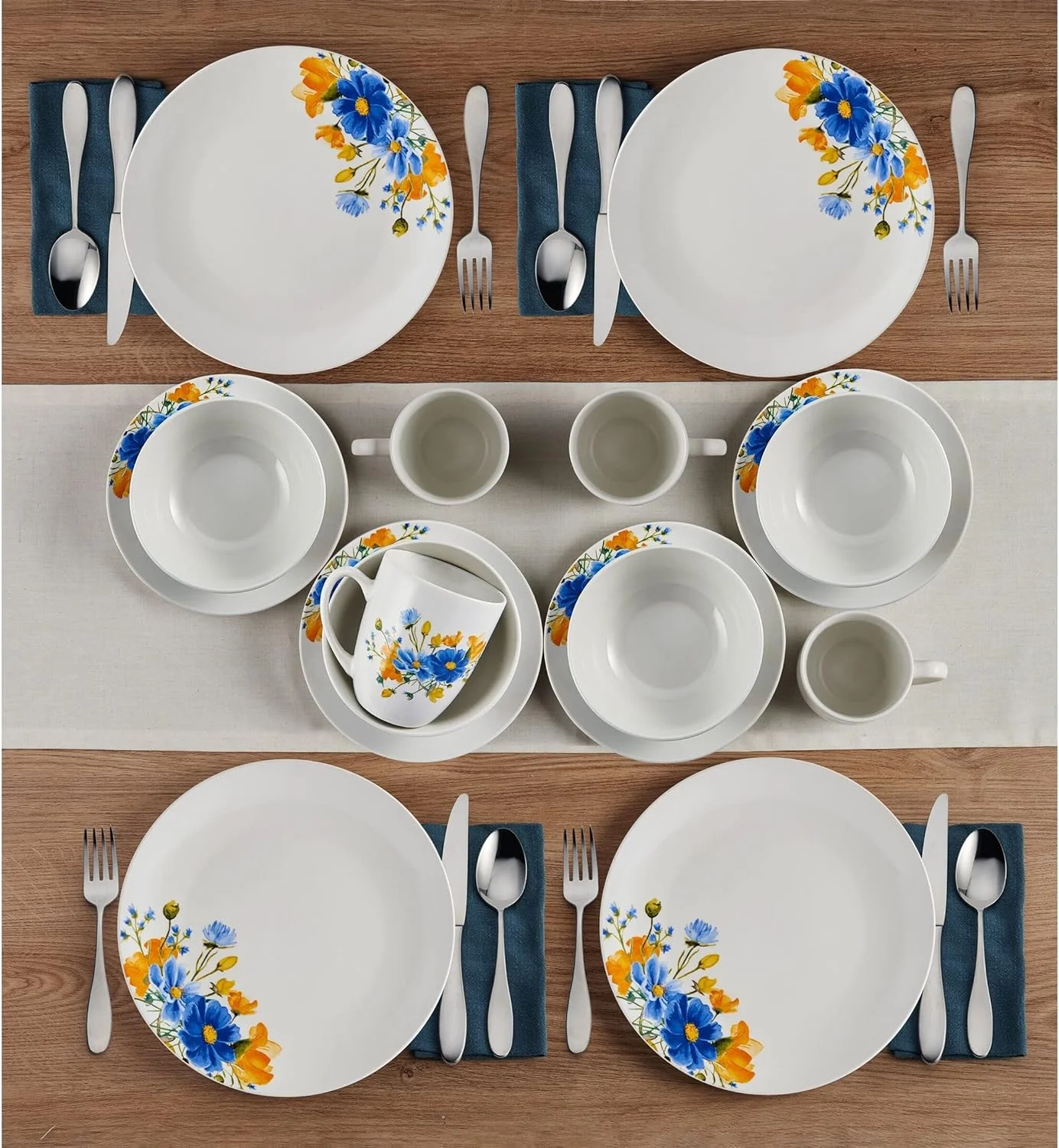 16pc Dinnerware Set Serv For 4 16-pc Multi Color Textured Casual Round 16 Piece Handmade