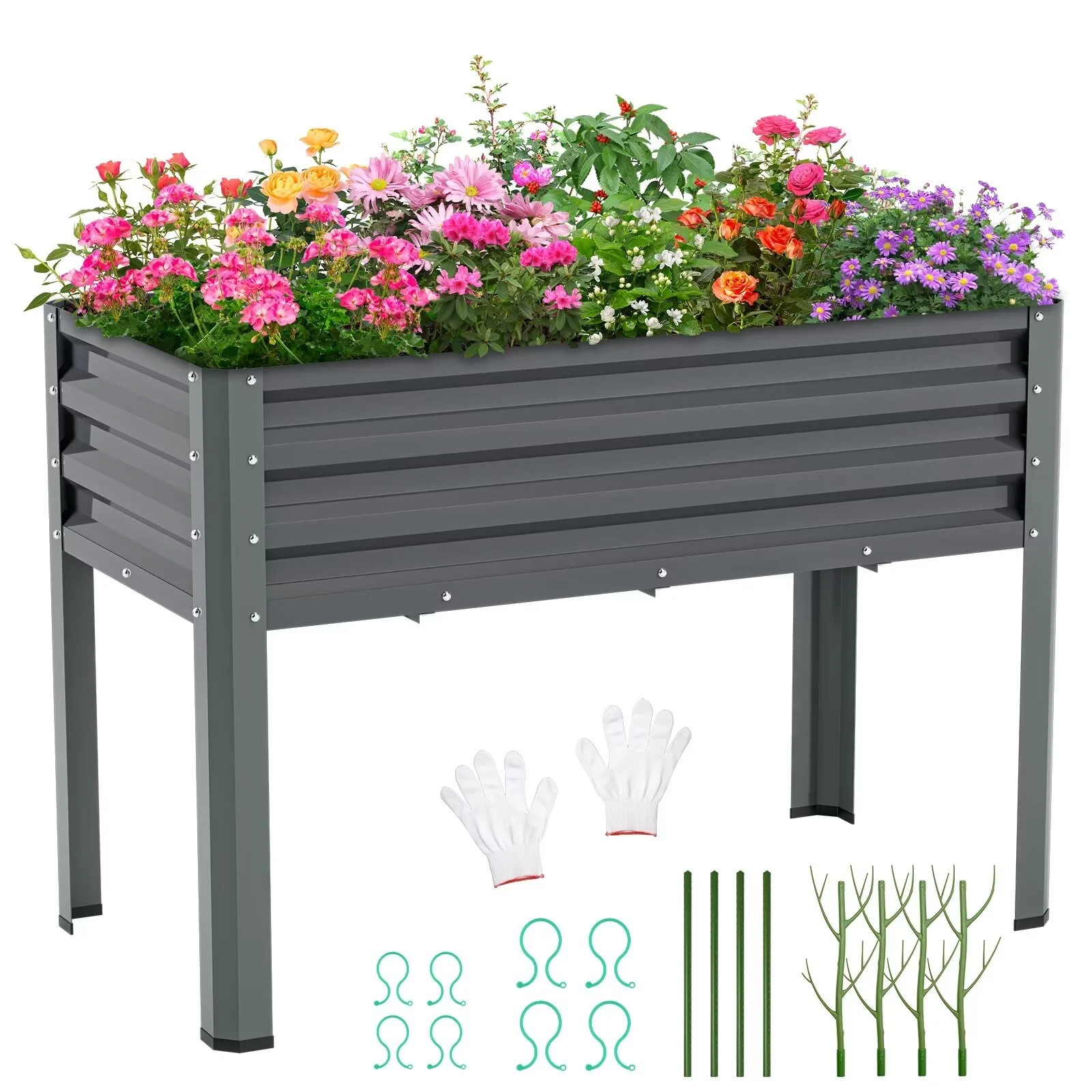 MOPHOTO Raised Garden Bed with Legs, 46×24×32in Metal Galvanized Elevated Raised Planter Box Standing Growing Bed Herb Planter for Gardening, Backyard, Patio, Balcony