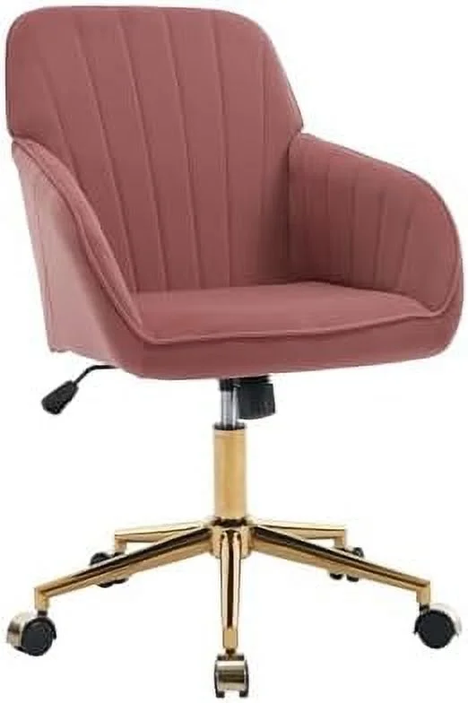 CHNBVC Velvet Office Desk Chair with Gold Base  with Wheels Modern Height Adjustable  Degree Swivel Upholstered Vanity Chairs with Arms  Room Bedroom  Cream