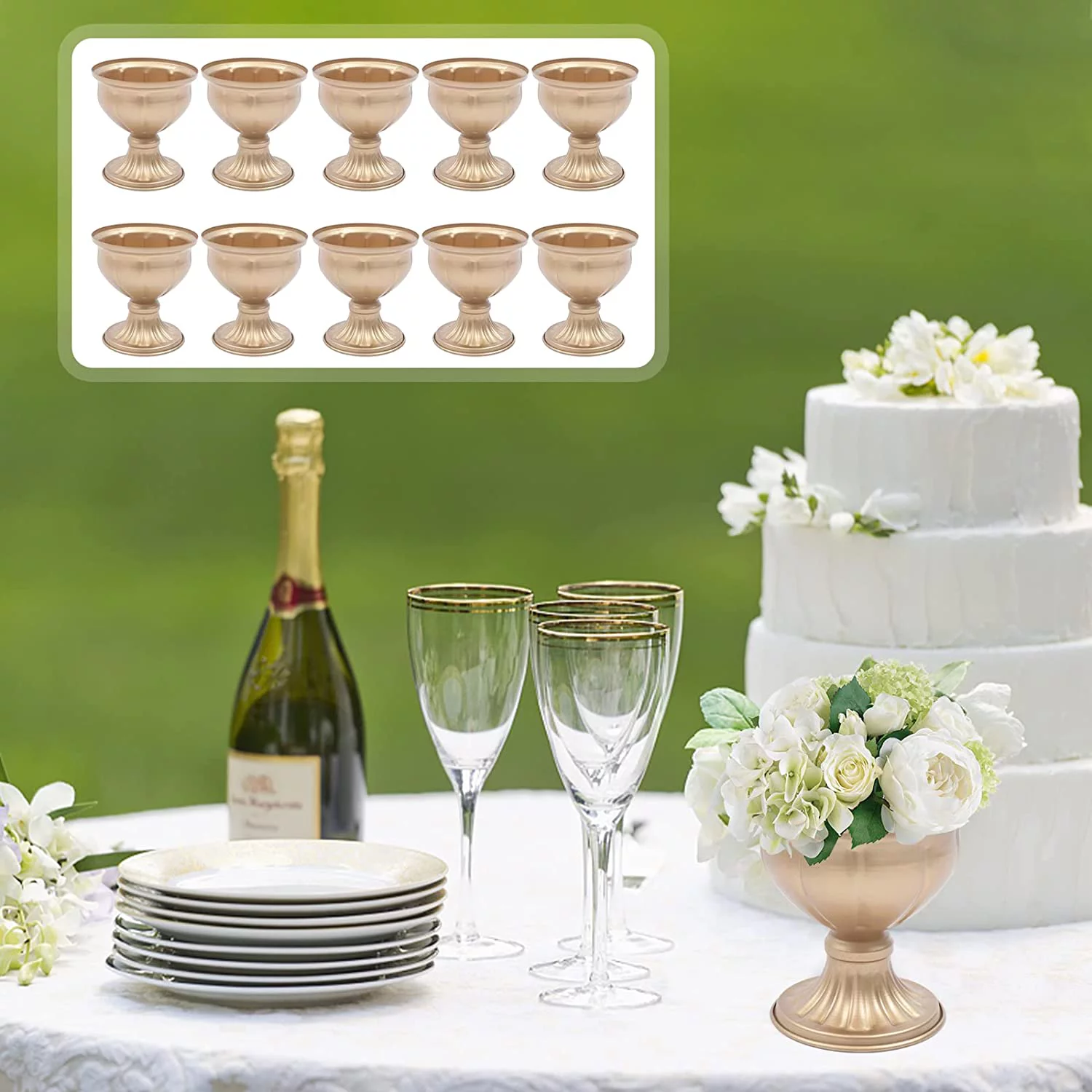 Fichiouy 10*Golden Vases Flower Vase Stand Golden Wedding Table Top Centerpiece DIY