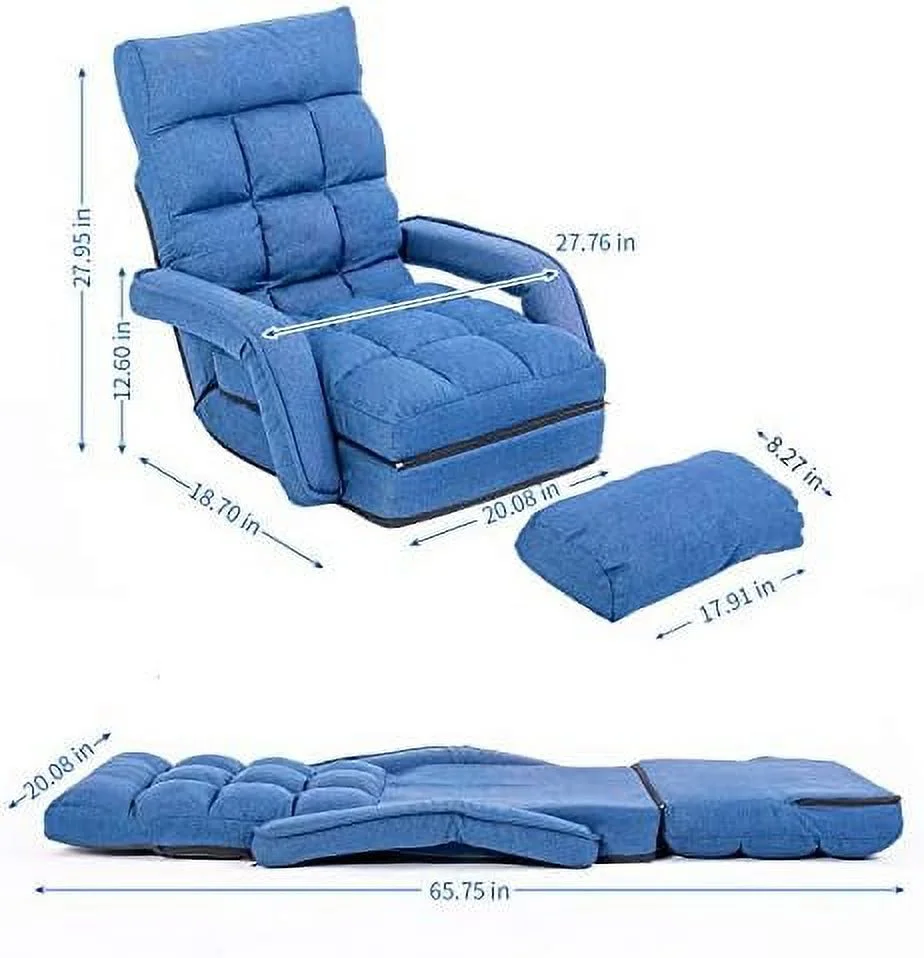 TJCGDTY Indoor Chaise Lounge Sofa  Folding Lazy Sofa Floor Chair  6-Position Folding Padded Lounger Bed with Armrests - Dark Gray