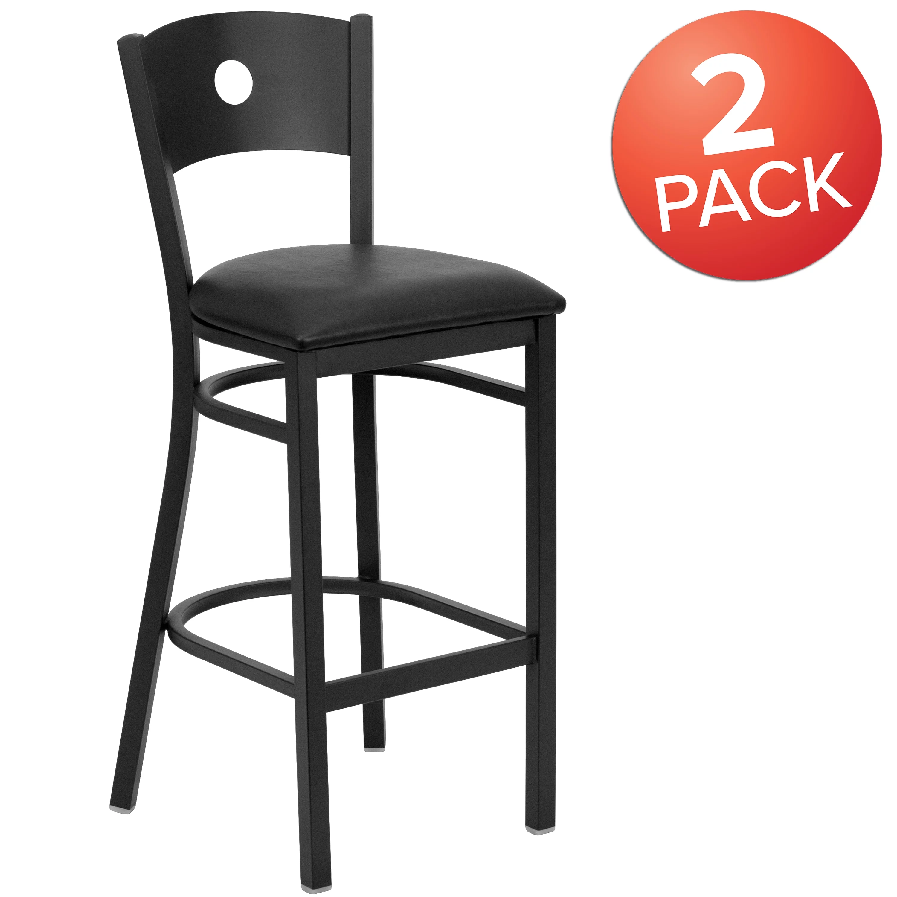 Flash Furniture 2 Pk. HERCULES Series Black Circle Back Metal Restaurant Barstool - Black Vinyl Seat