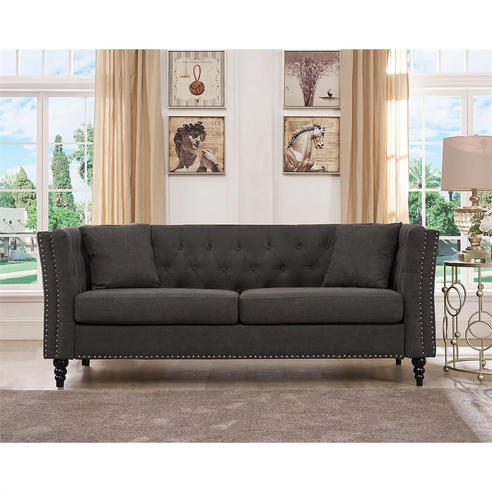 Home Square 3 Piece Set with Living Room Sofa Loveseat and Chair in Brown