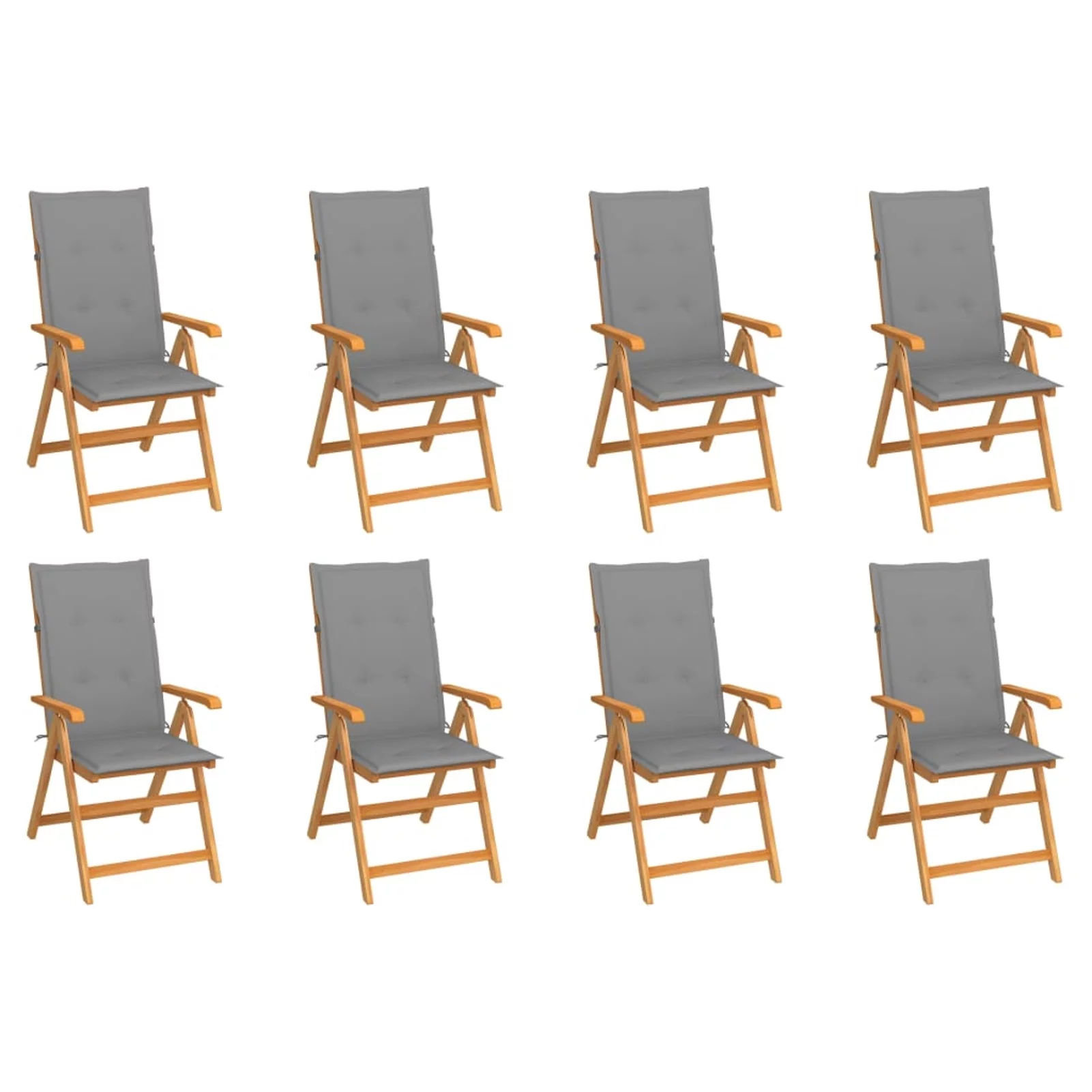 Dcenta Reclining Patio Chairs with Cushions 8 pcs Solid Teak Wood