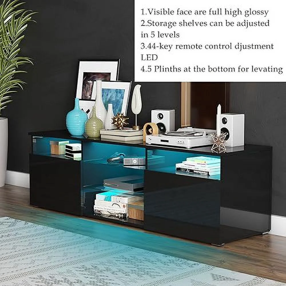 HYHBIBOOM 71IN LED TV Stand for 75/80inch TV High Glossy Black TV Stand for Living Room Modern Gaming Entertainment Center with Adjustable   RGB LED Lighting TV Cabinet(71in White)