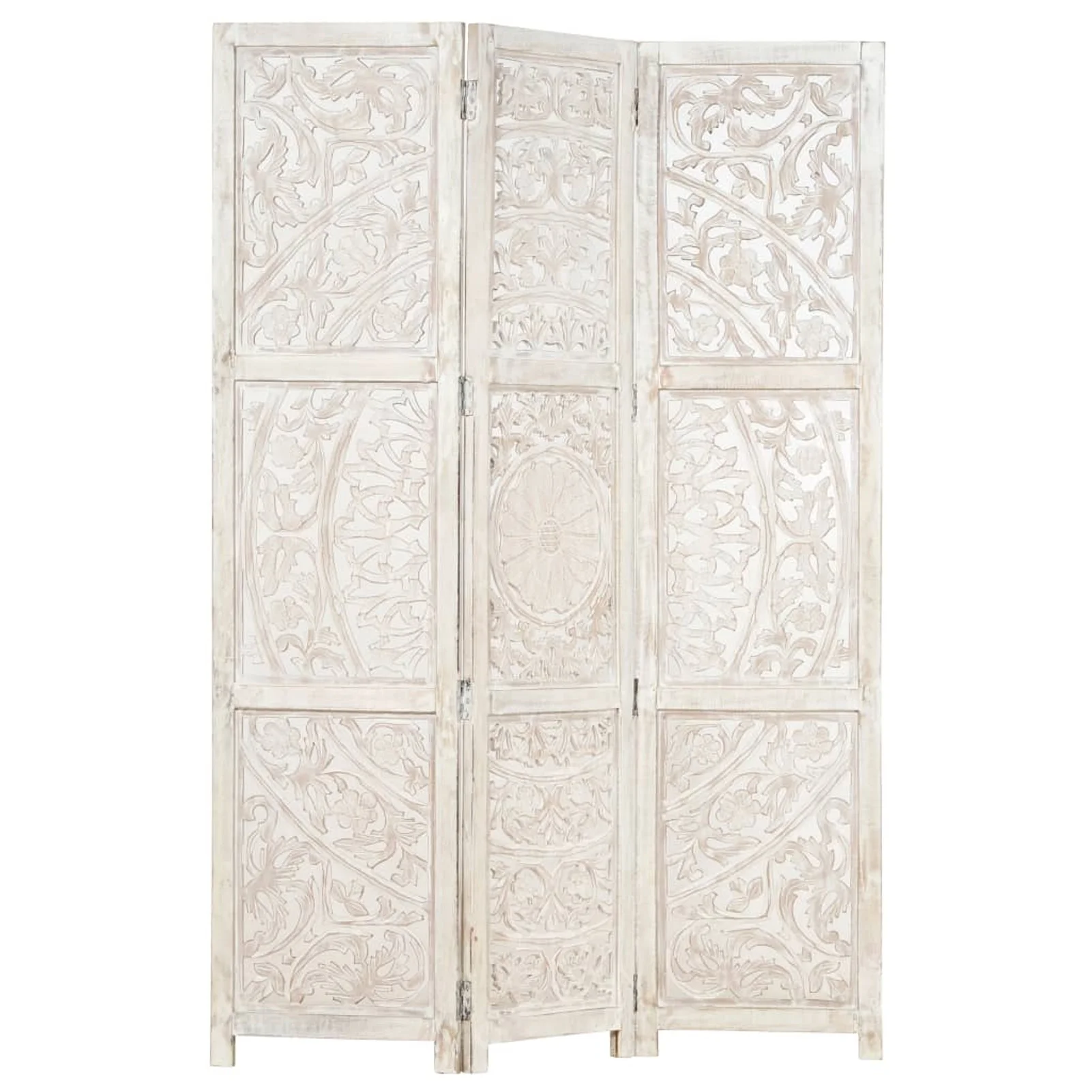 Hand carved 3-Panel Room Divider White 47.2