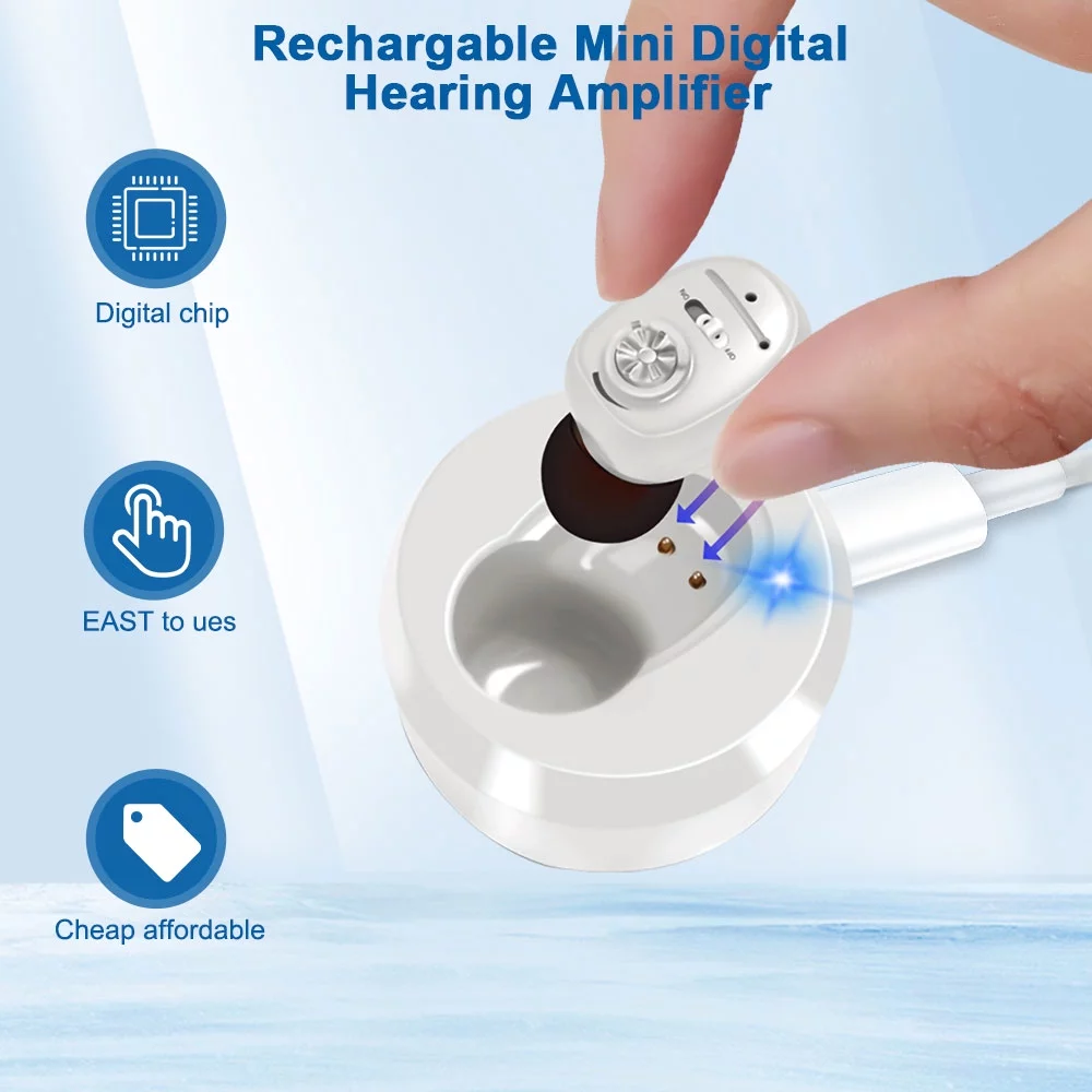 Laiwen Mini Hearing Personal Sound Amplifier Wireless Digital Magic Ear For Seniors Inner-Ear Rechargeable (White1)