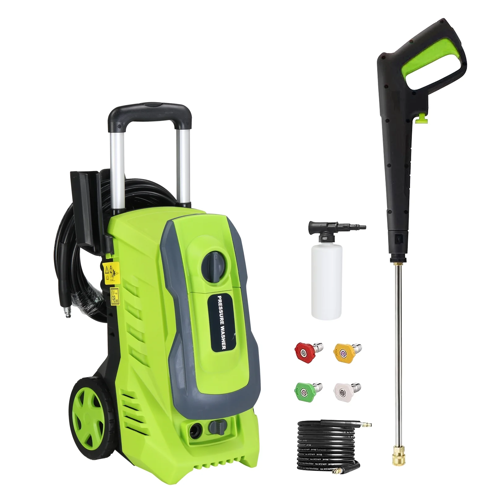 iRerts Electric Power Washer, 1800 W 3300 PSI Max. 2 GPM Power Washer with Hose, 4 Nozzles, Foam Bottle, Pressure Washers Electric Powered for Cleaning Car Fence Patio Yard Garden, Green