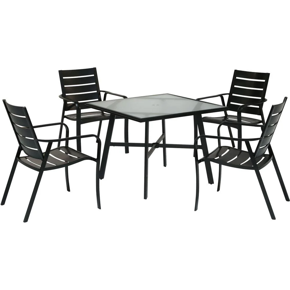 Hanover Cortino 5-Piece Commercial-Grade Patio Dining Set with 4 Aluminum Slat-Back Dining Chairs and a 38