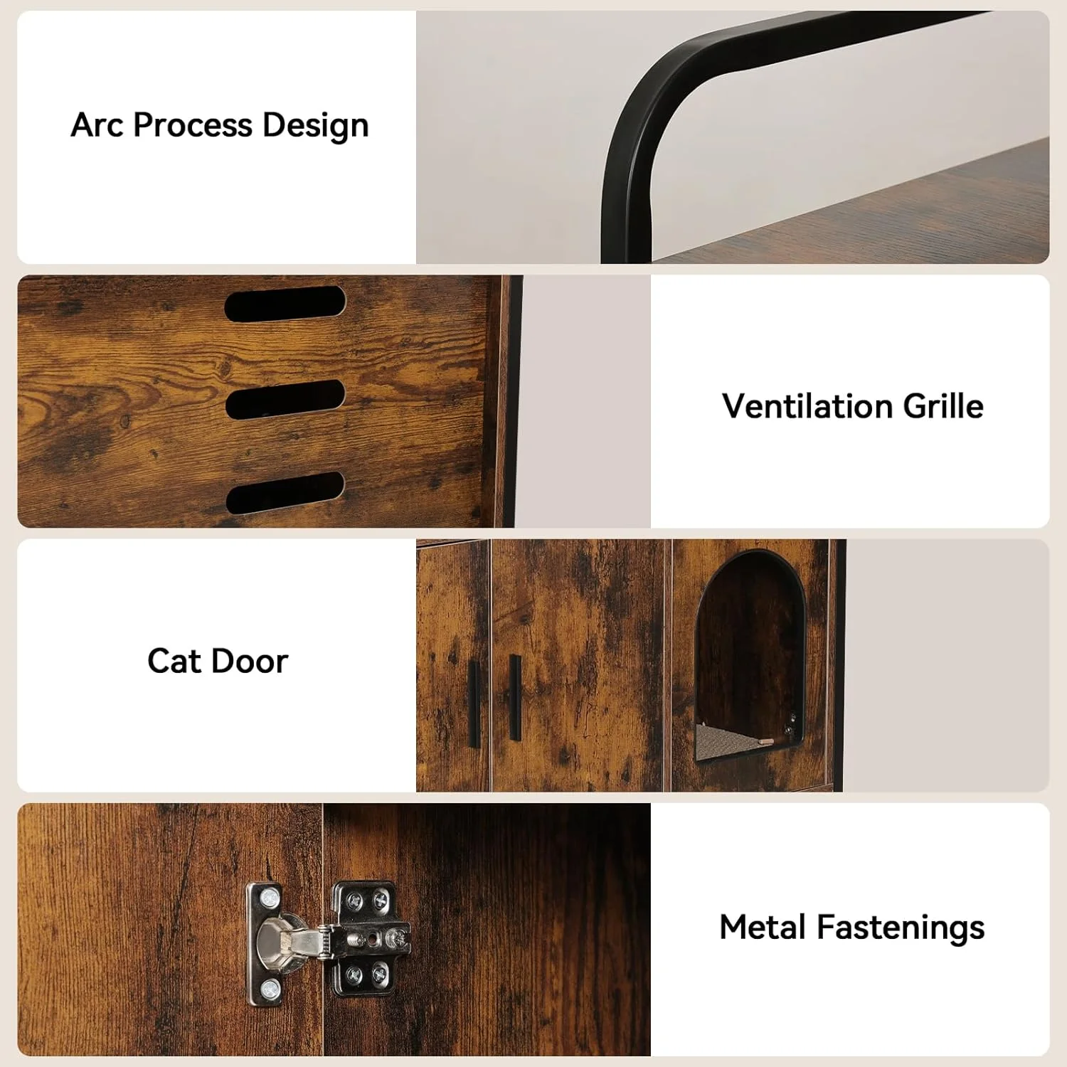 Litter Box Enclosure, Cat Litter Box Furniture Hidden, Cat Washroom Bench Storage Cabinet Large with Double Doors and Open Shelf for Bedroom, Living Room