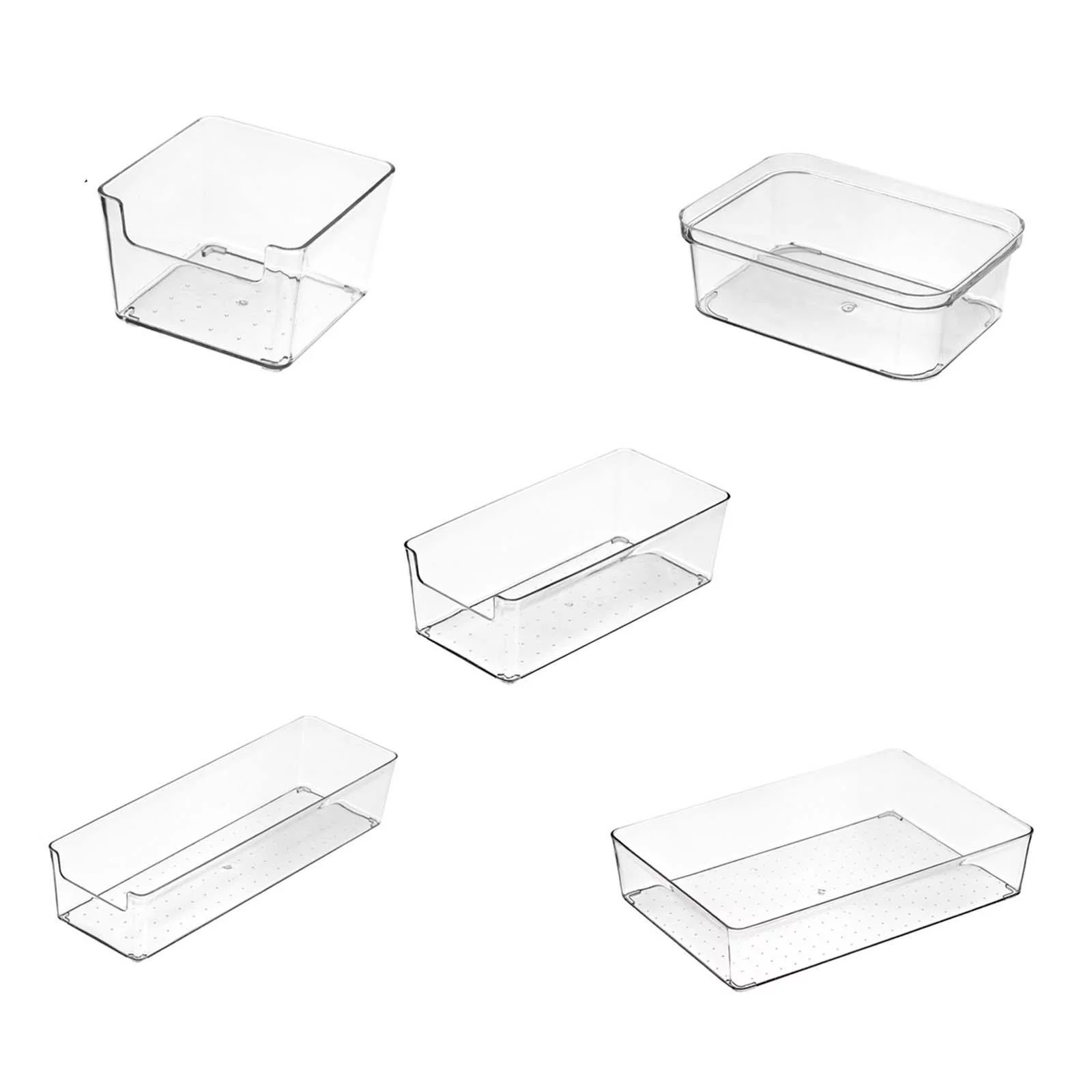 5Pcs Drawer Box Transparent Cutlery Drawer Dividers Tray Storage Container Multi Sizes for Makeup Bathroom Jewelry Chopsticks, Spoons, Fork