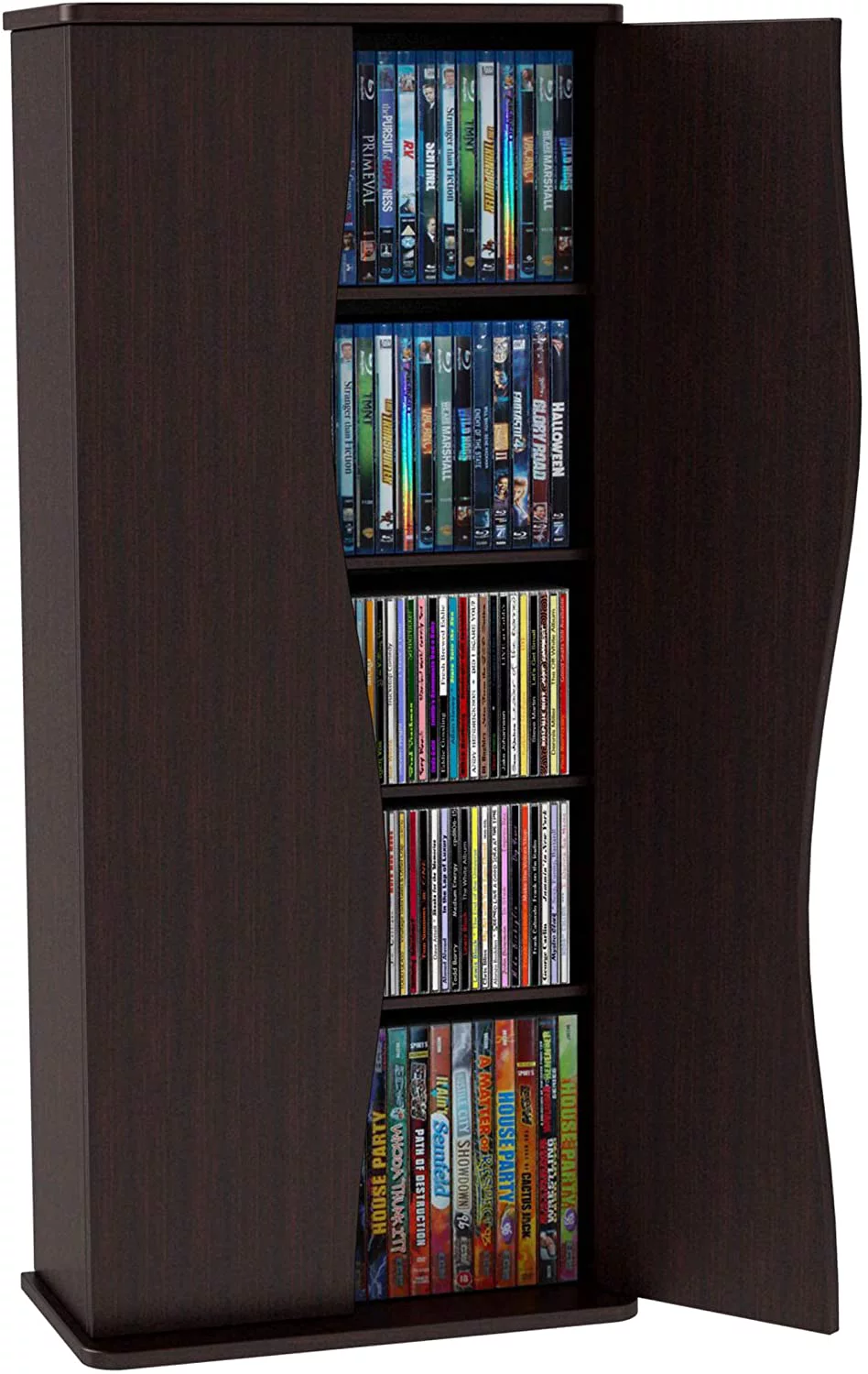 Atlantic Venus Media Storage Cabinet - Holds 198 CDs, or 88 DVDs or 108 Blu-Rays, 4 Adjustable and 2 Fixed Shelves PN 83035729 in Espresso