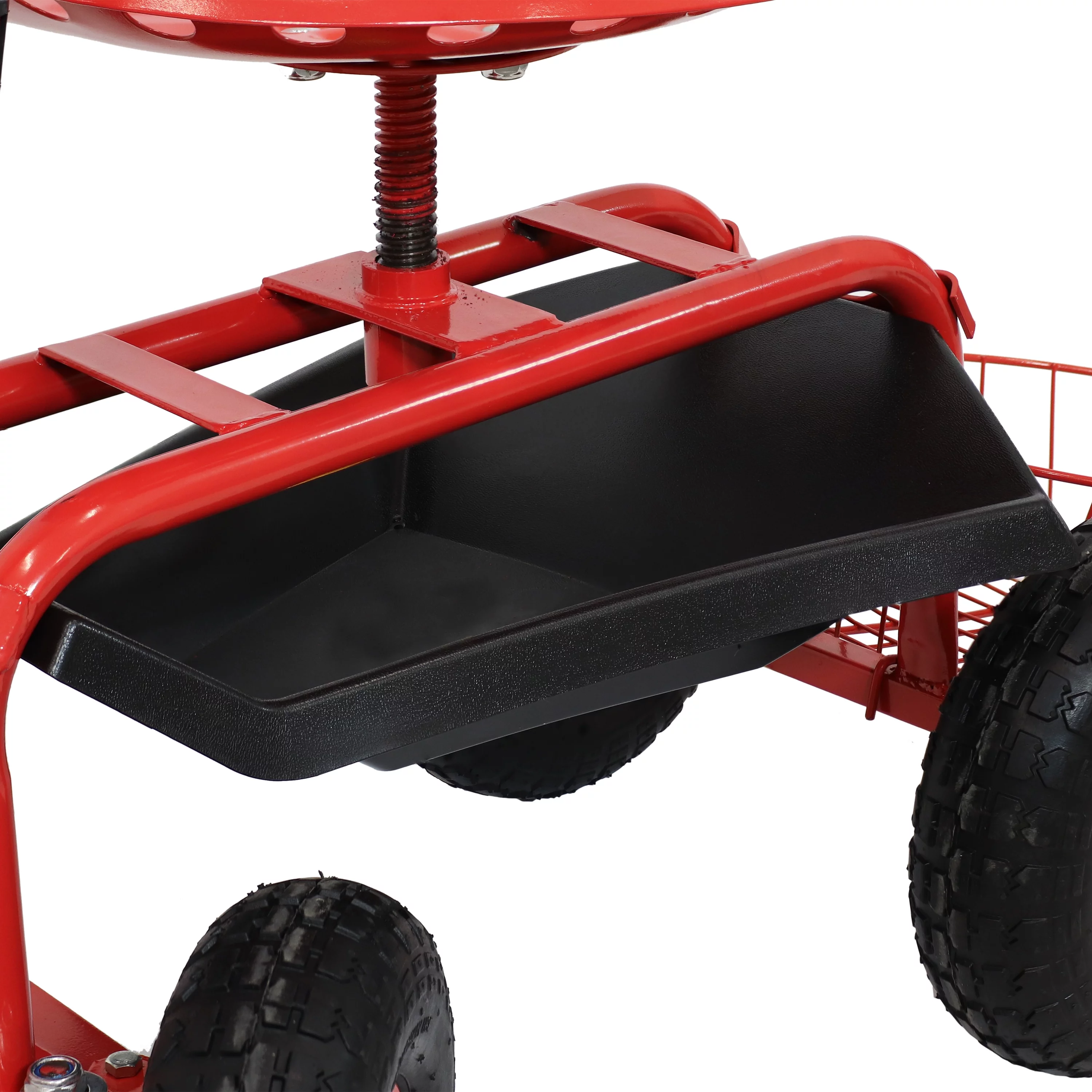 Sunnydaze Rolling Garden Cart with Steering Handle and Swivel Seat - Red