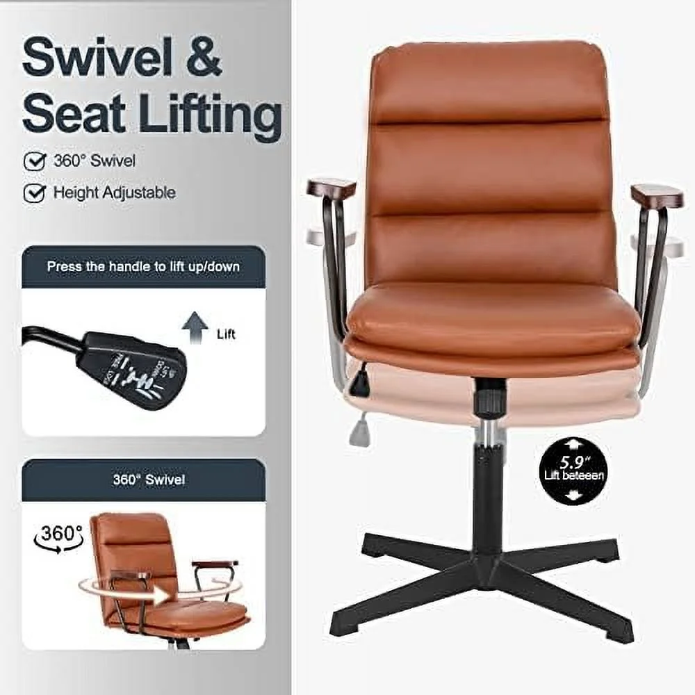 CGFHYP Office Desk Chair No Wheels  Criss Cross Chair with Detachable Wooden Armrests  Ergonomic Comfy Adjustable Computer Chair with Thicken Cushion  Cute Armless Swivel Task Vanity Chai