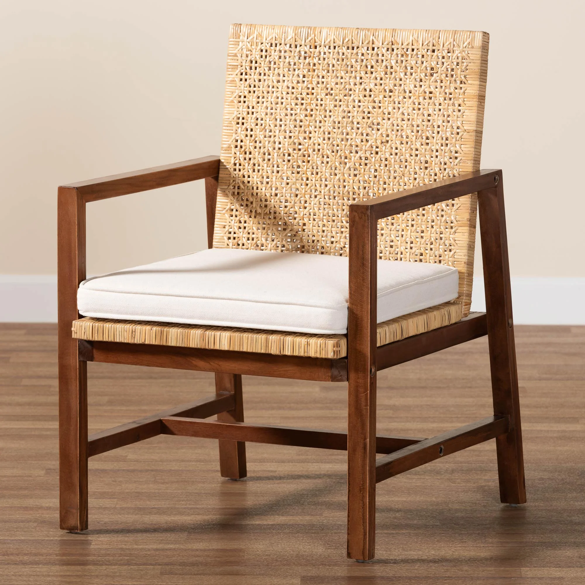bali & pari Lovina Boho Arm Chair, Handwoven Natural Rattan, Light Honey
