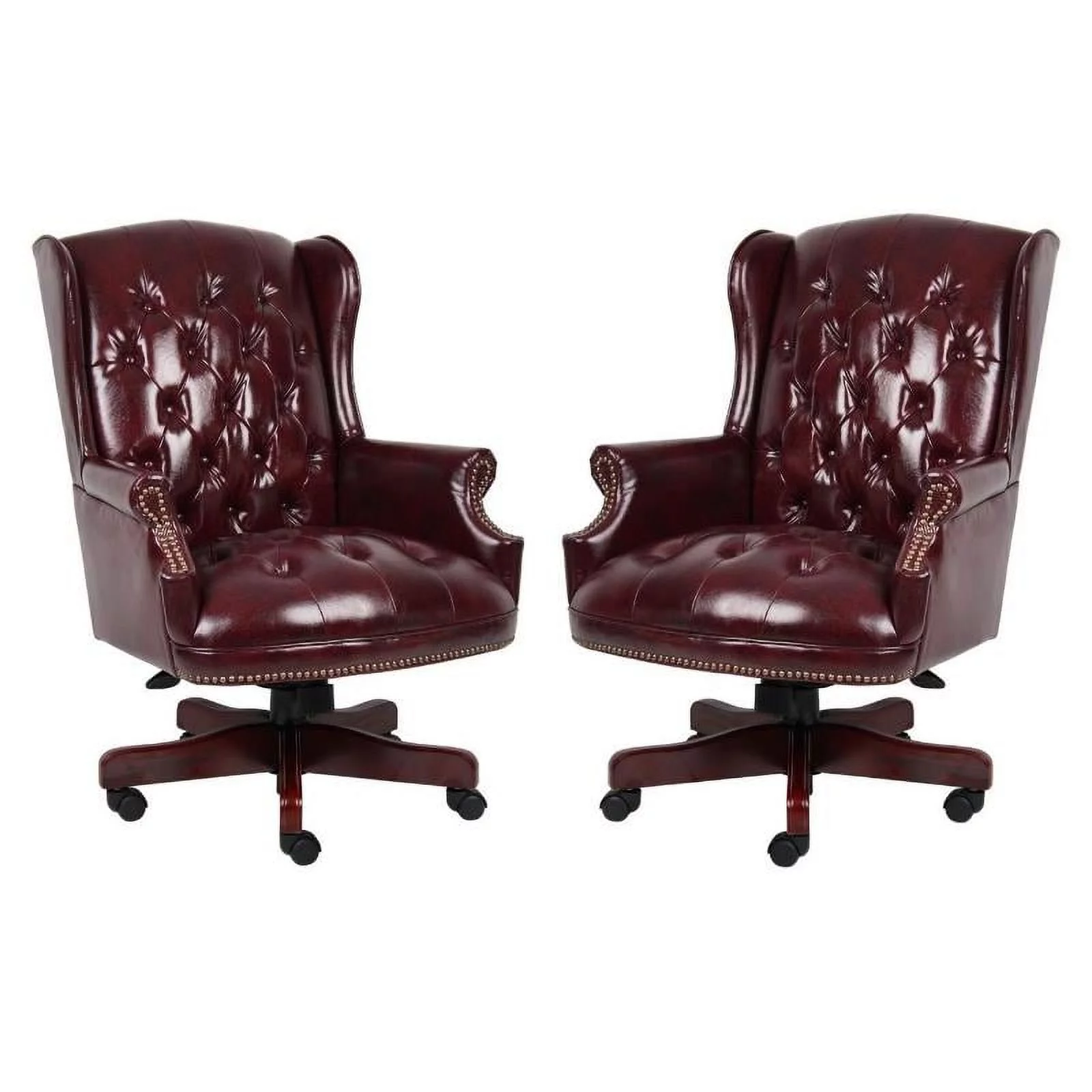 Home Square 2 Piece High Back Faux Leather Tufted Executive Chair Set in Oxblood