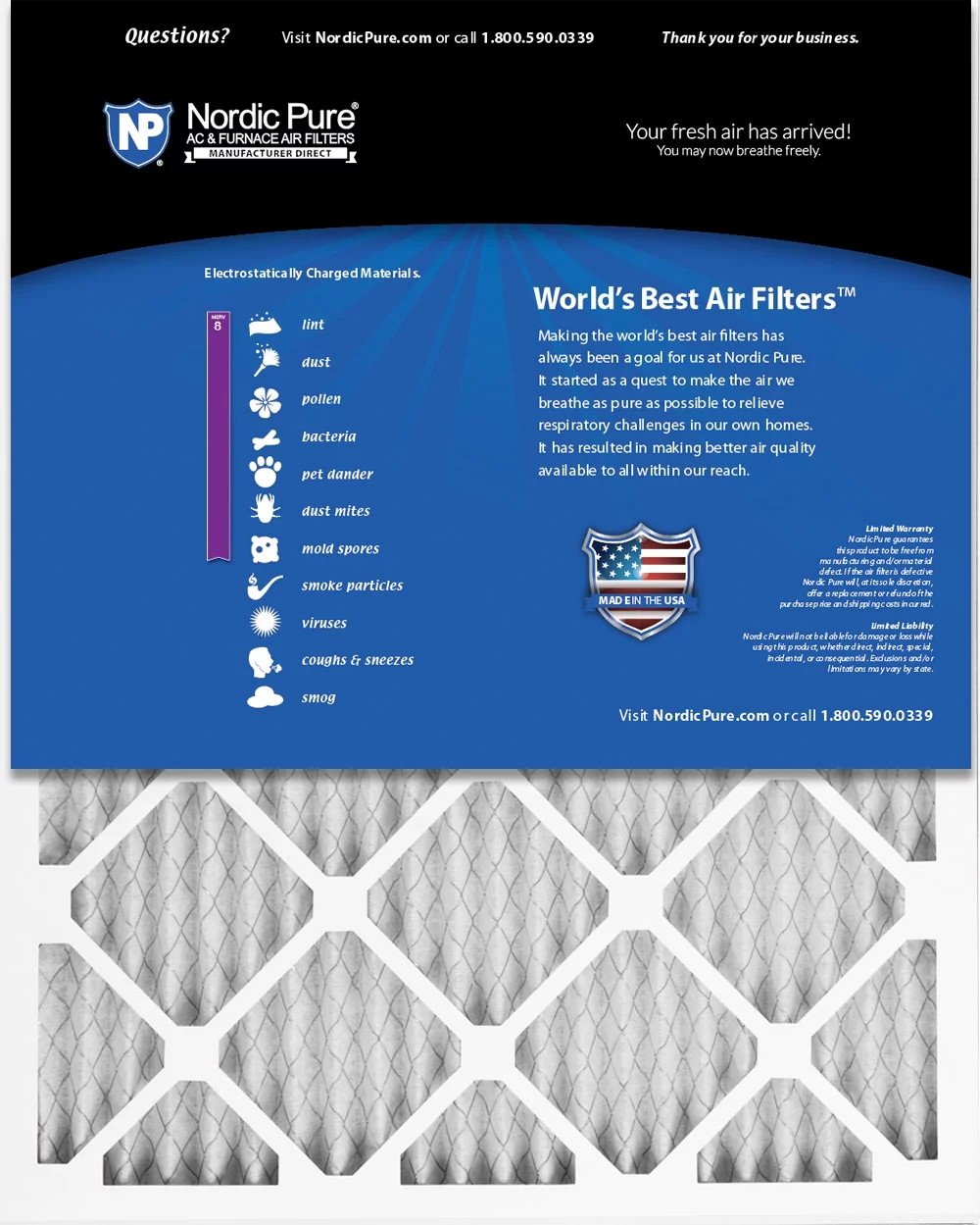 Nordic Pure 10x24x1 Pleated MERV 8 Air Filters 12 Pack