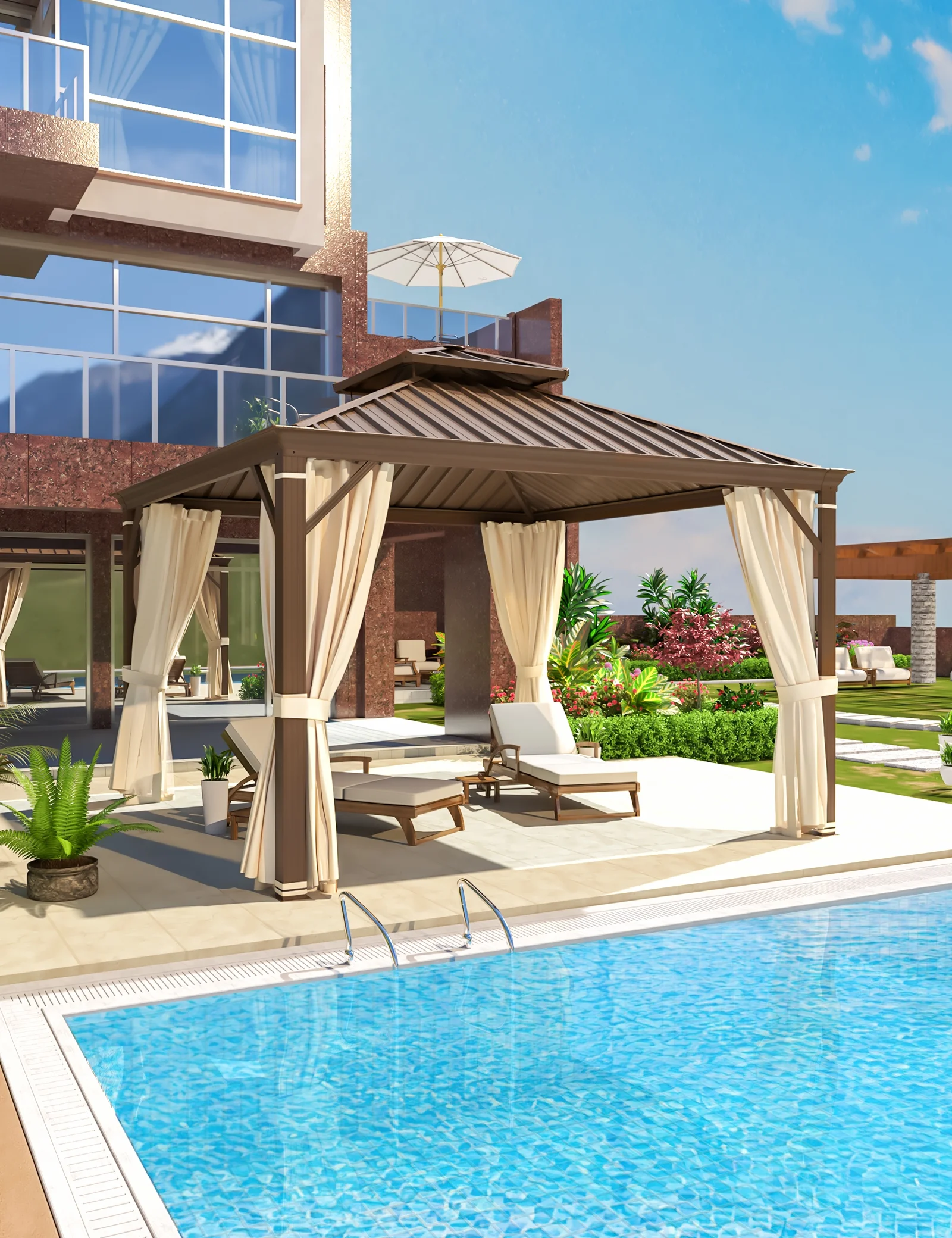 Richryce 12' X 12' Hardtop Gazebo Aluminum Frame Gazebo with Galvanized Steel Double Roof