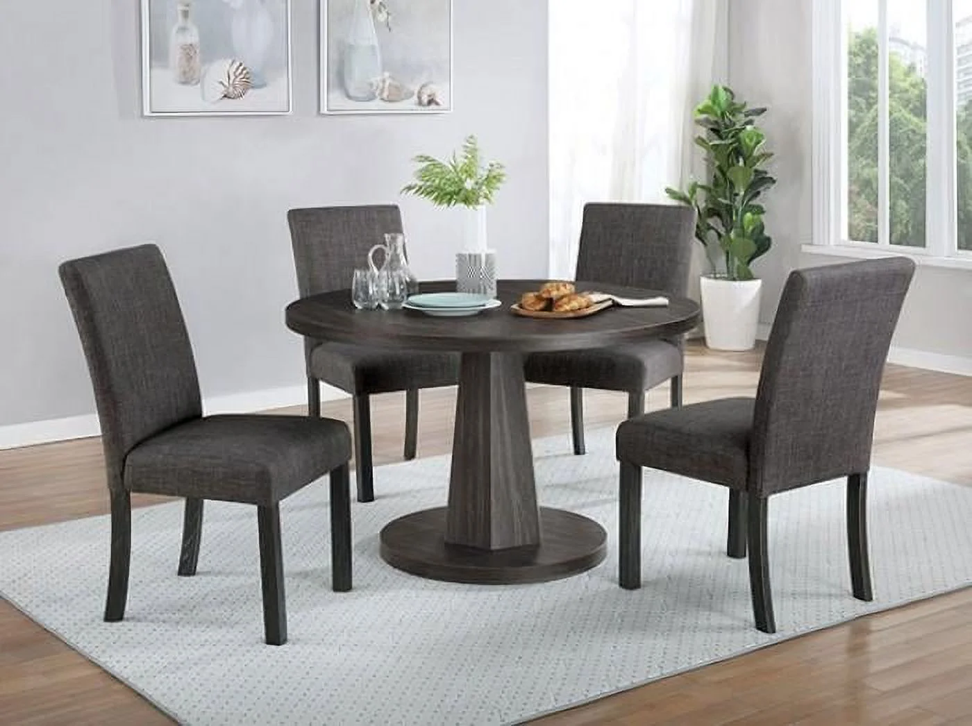 Dark Walnut & Gray Fabric Dining Set 5 Transitional Furniture of America Lucerne