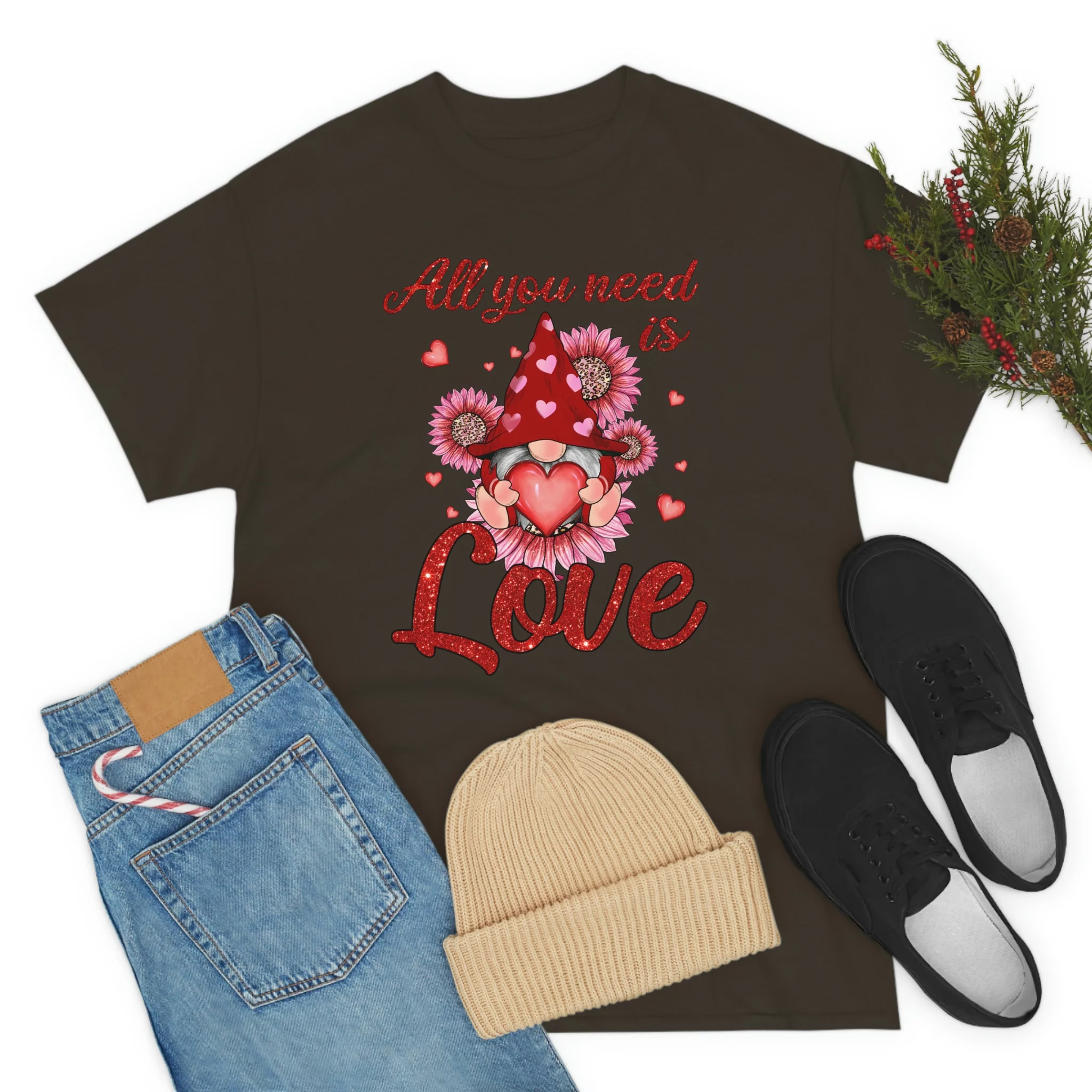 Familyloveshop LLC, All You Need Is Love Gnome Valentine Shirt, Gnome Valentine's Day Shirt, Women Valentine's Day Shirt, Men And Women T-shirt