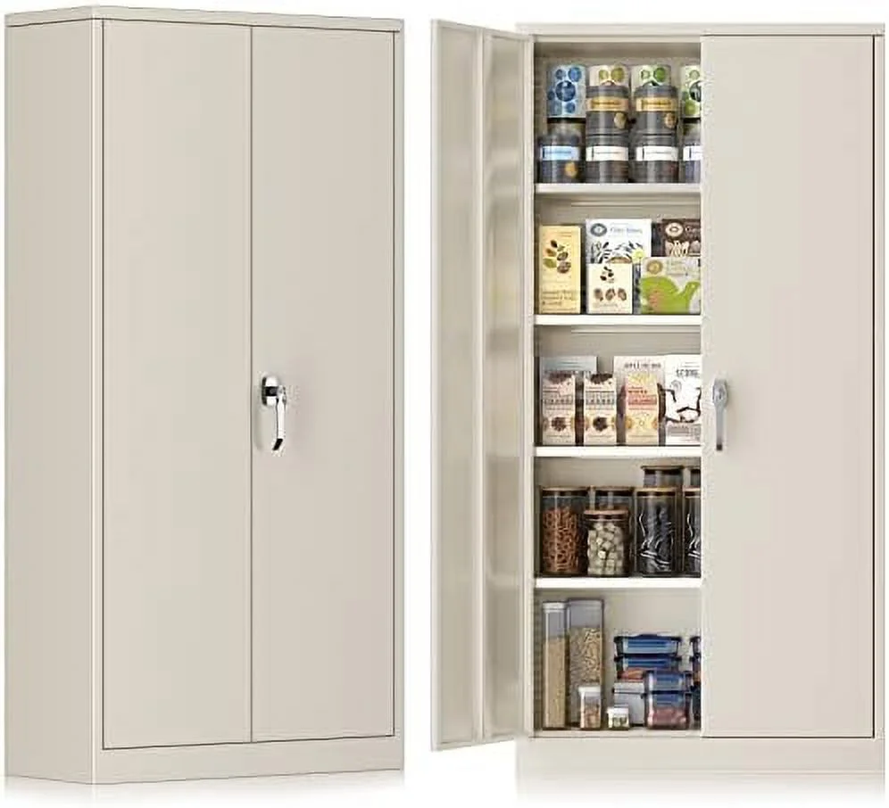 ZFGSUIJN Locking Metal Cabinet 72"×36"×18"  Tall  Cabinet with 2 Doors and 4 Shelves  Large Metal Steel Utility Cabinet for Office File Bathroom Medicine Garage Pantry (White)