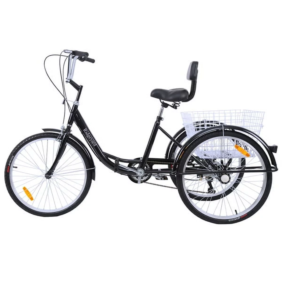 Black Adult Tricycle Cruise Bike, 24' Wheels, Equipped with a Large Size Basket