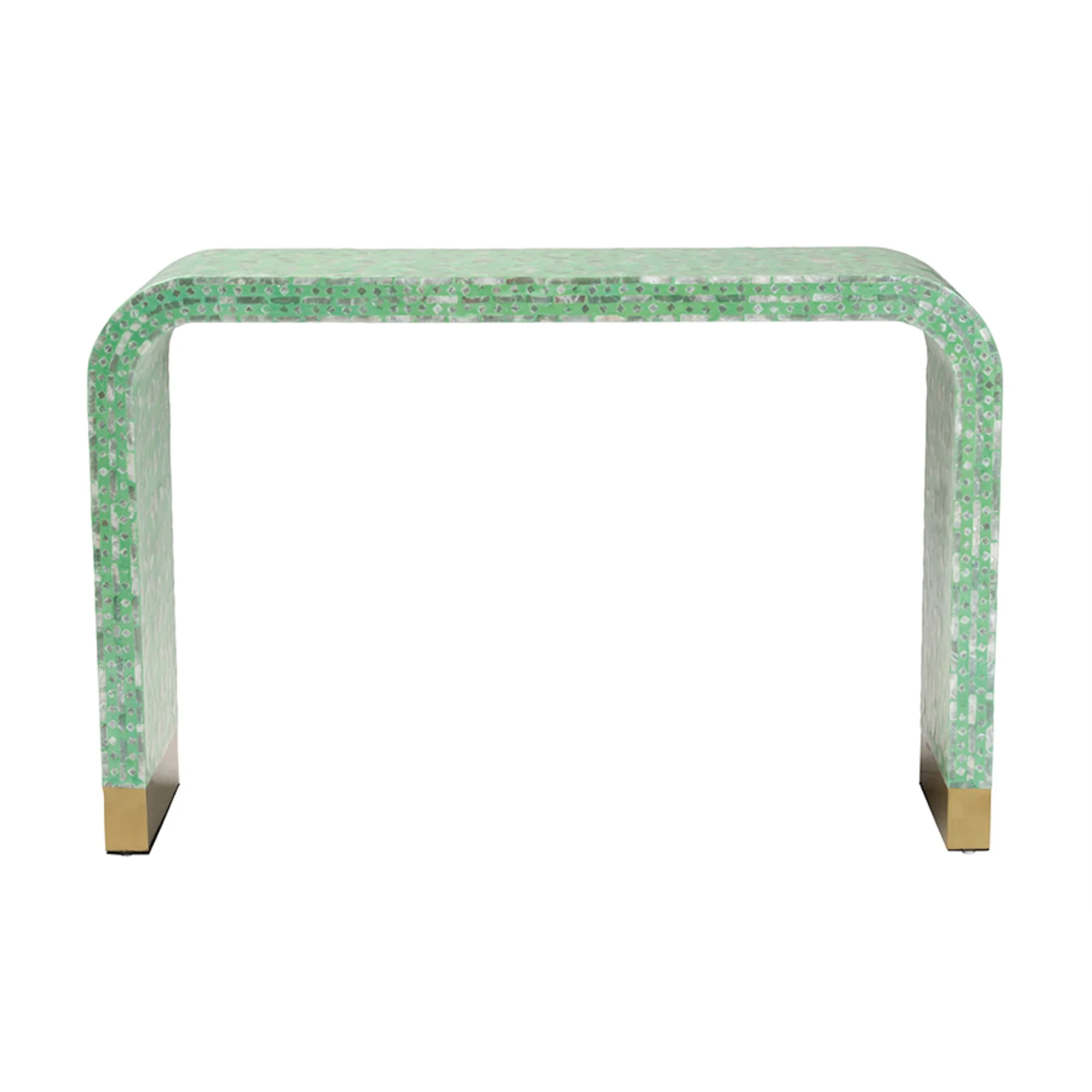 Baxton Studio Didrika Wood & Mother of Pearl Console Table in Seafoam Green