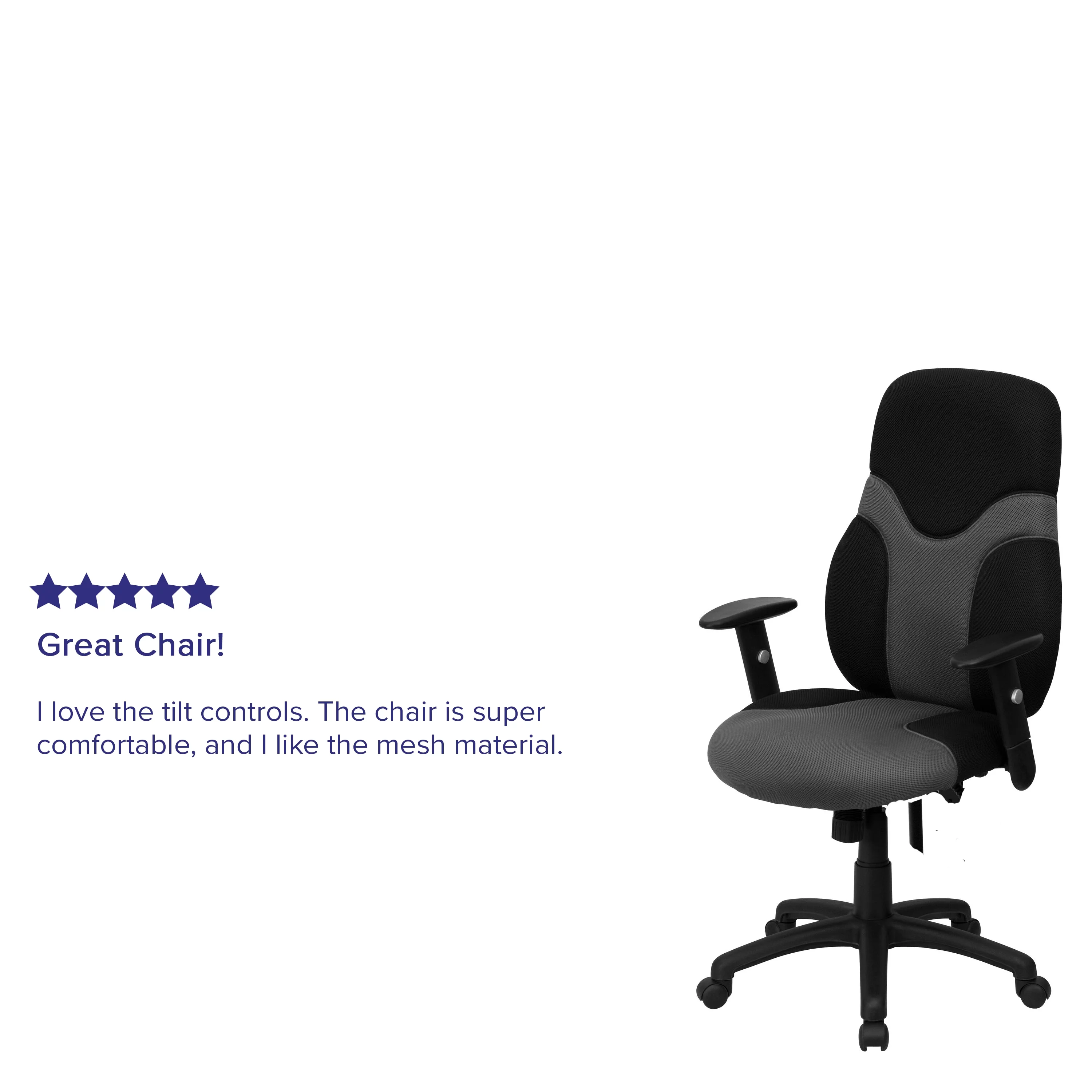 Emma + Oliver High Back Ergonomic Black/Gray Mesh Swivel Task Office Chair w/ Adjustable Arms