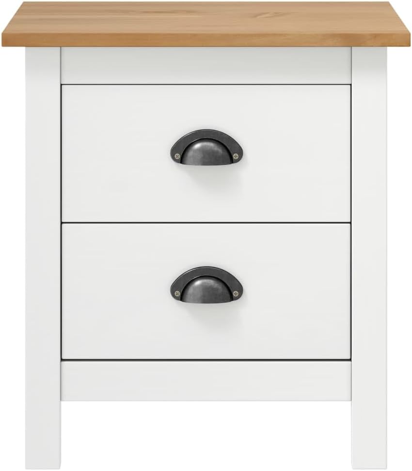 Solid Pine Wood Bedside Cabinet - White/Honey Brown, Scandinavian Style Nightstand, 18.1