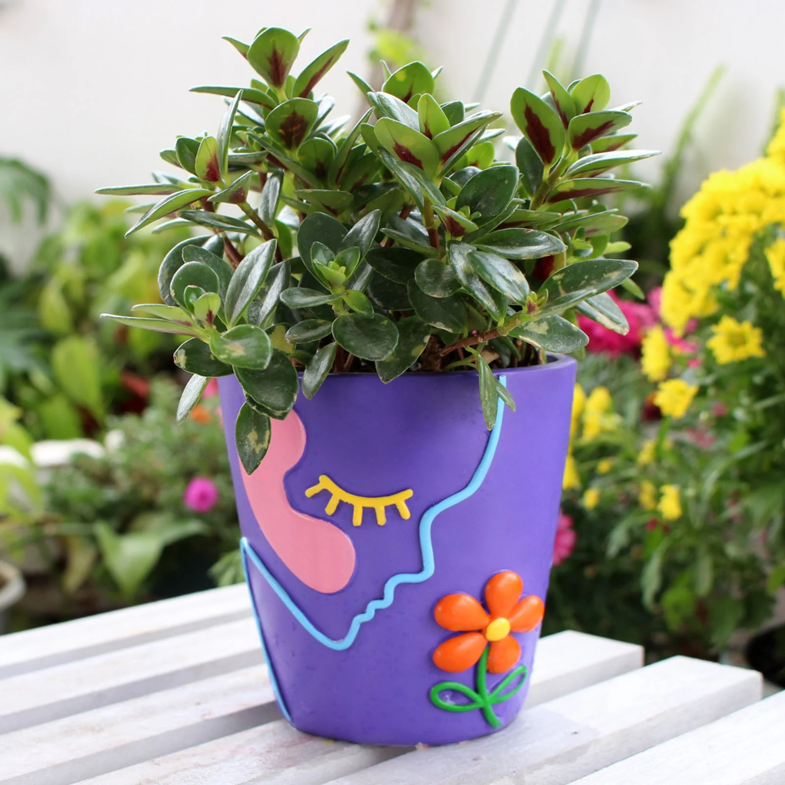 MOQIN Cute Unique Rainbow Planter with Drainage, Vintage Retro Flower Plant pots for Indoor & Outdoor Plants, Eclectic Succulent Gardening Pot for Boho Modern Décor