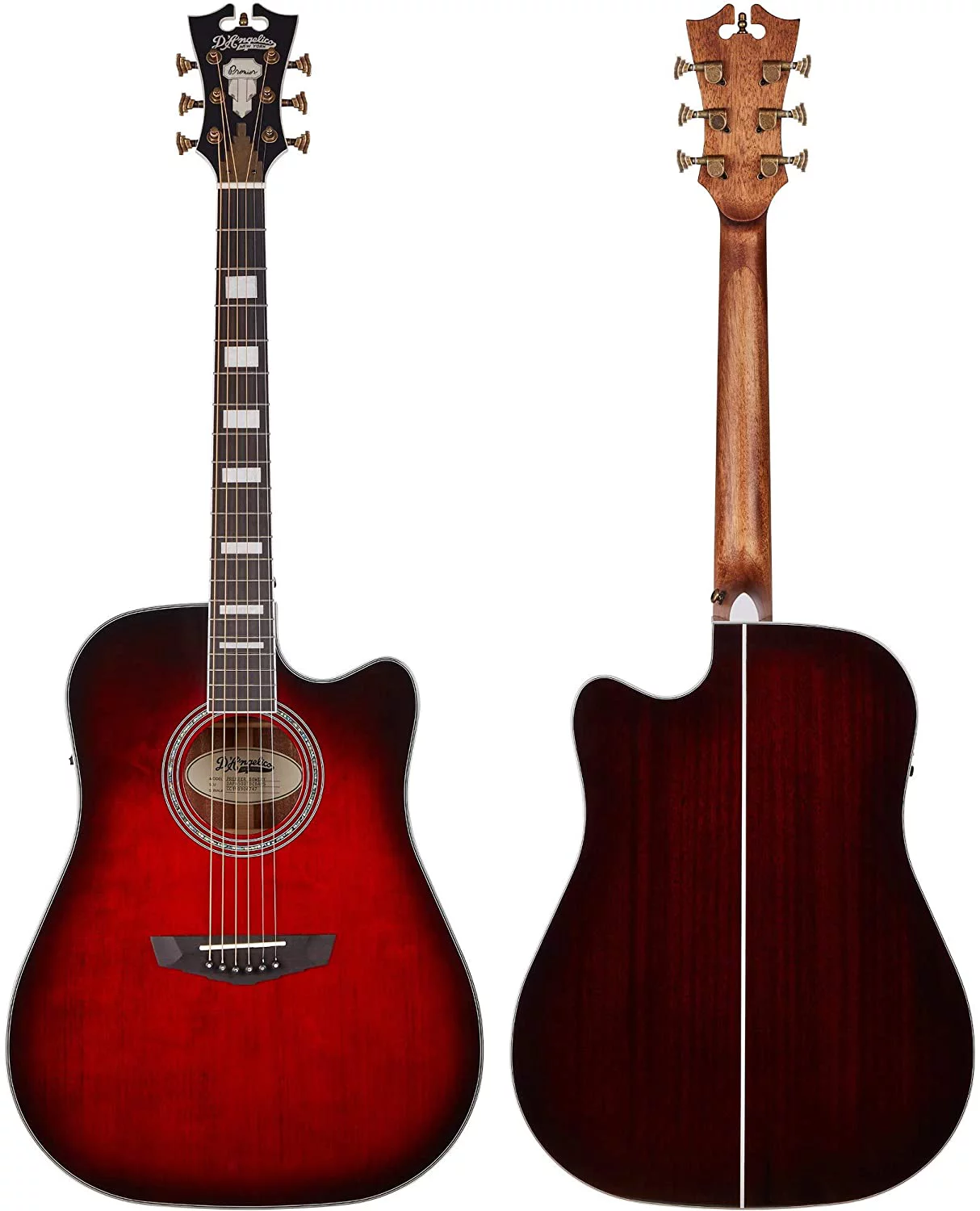 D'Angelico Electro 6 String Acoustic-Electric Guitar, Right, Trans Black Cherry Burst