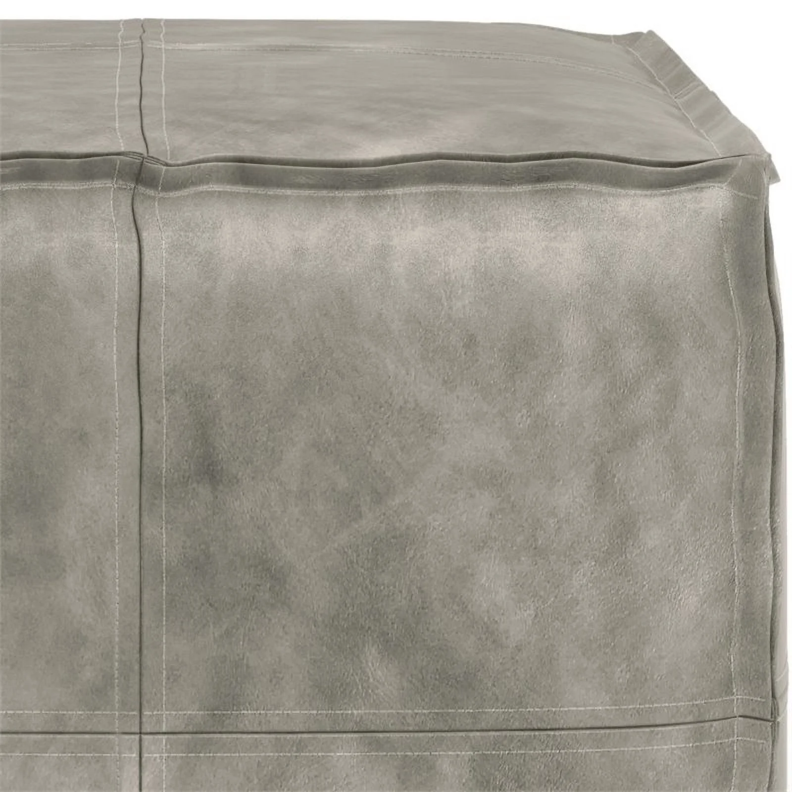 Trent Home Boho Square Pouf in Distressed Gray Faux Leather