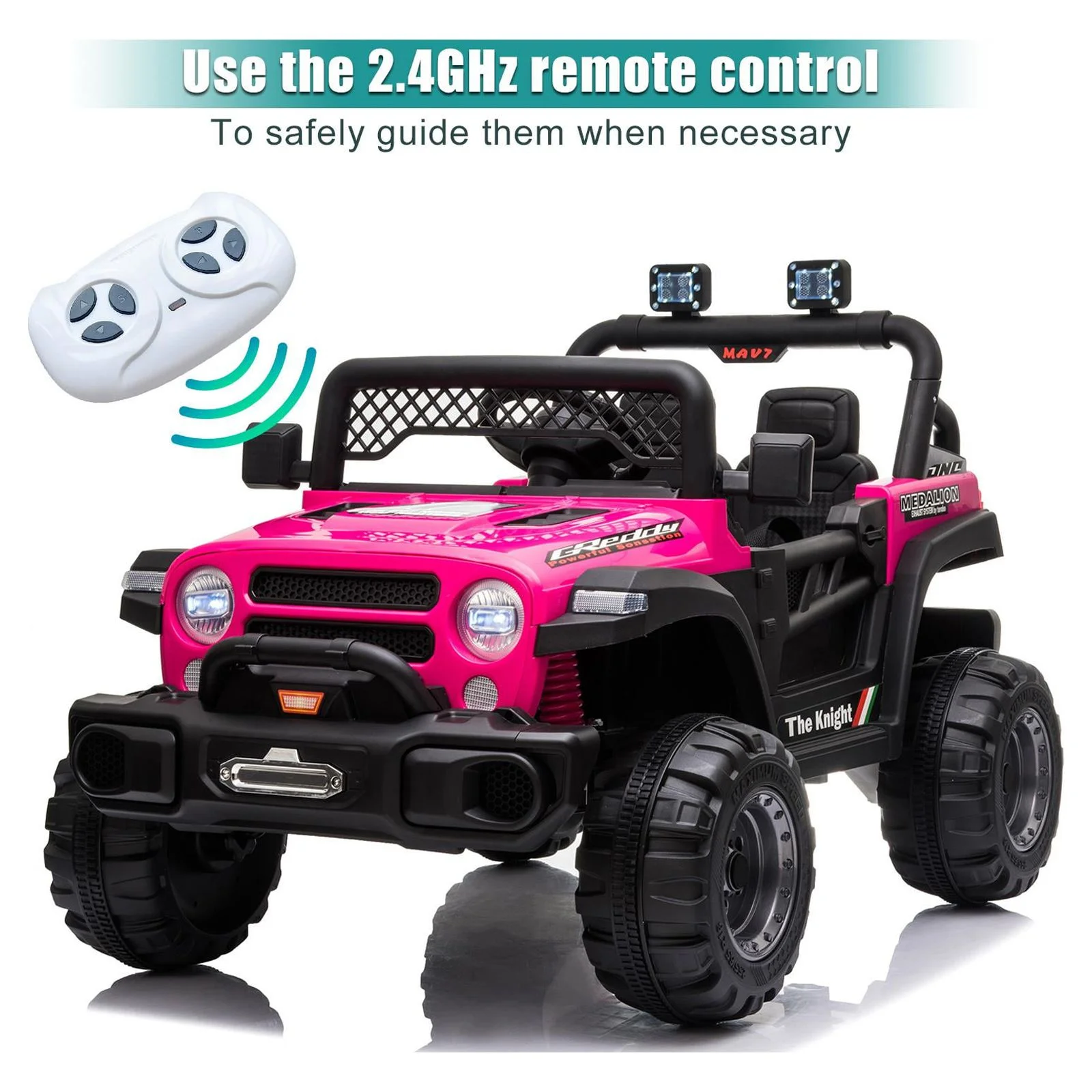 UBesGoo 12V Kids Battery Powered Electric Truck Ride-On Car with RC, Headlights, Music - Rose Red
