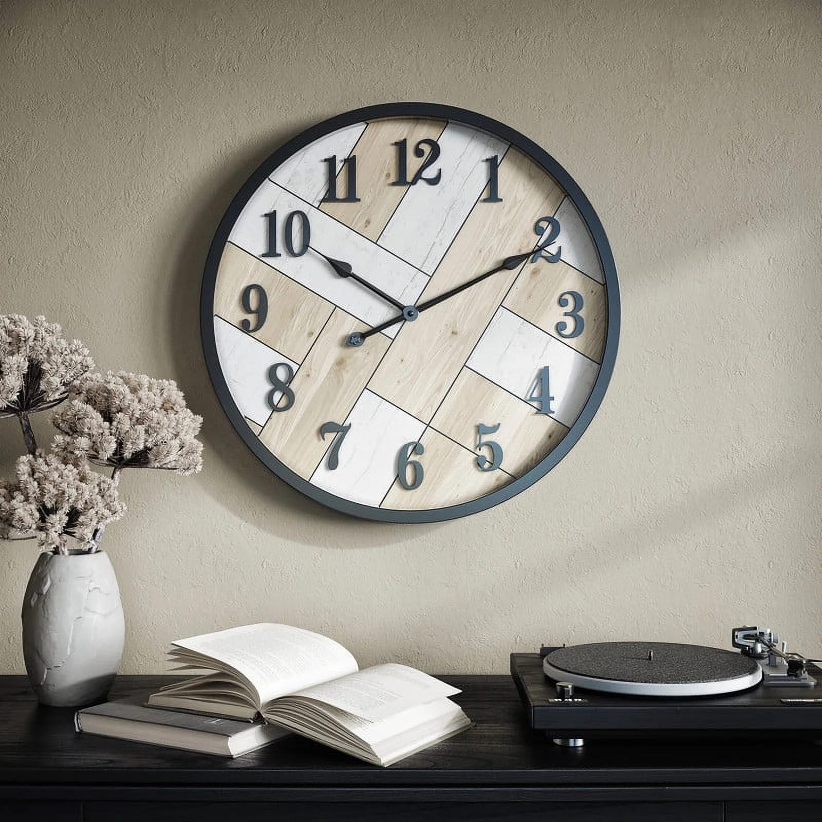 Caldria Round Wood Modern Farmhouse Style Wall Clock