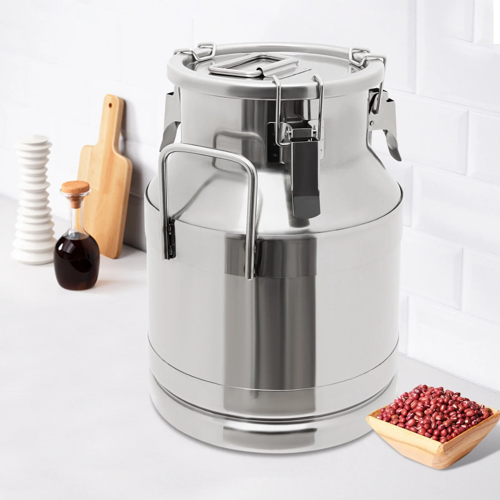 Miumaeov 10L/2.64 Gallon Stainless Steel Milk CanWine Pail Bucket Tote Jug Bottle with Sealed Lid Heavy Duty Milk Jug