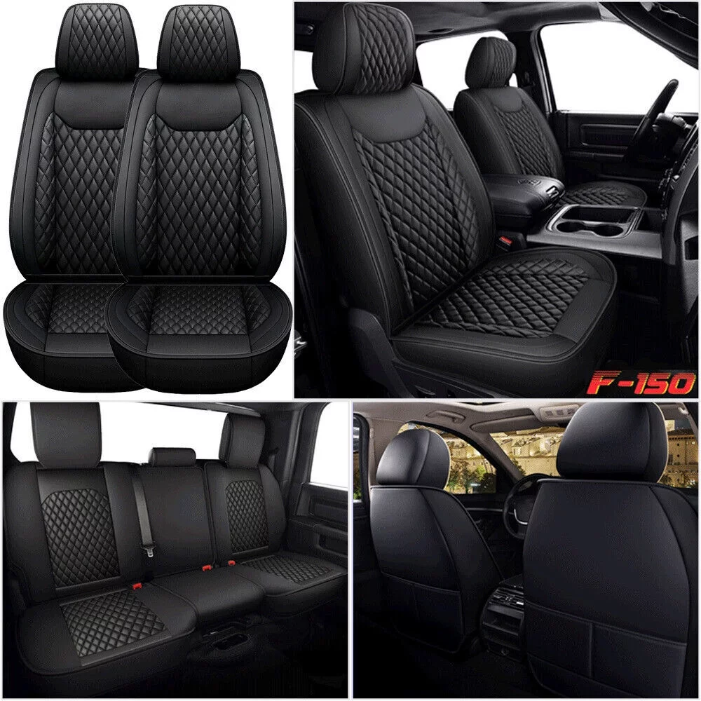 HHENGYISOUL Car Seat Covers 5 Seats for 2009-2021 Ford F150 Truck Waterproof PU Leather Front+Rear Full Set Cushion, Black