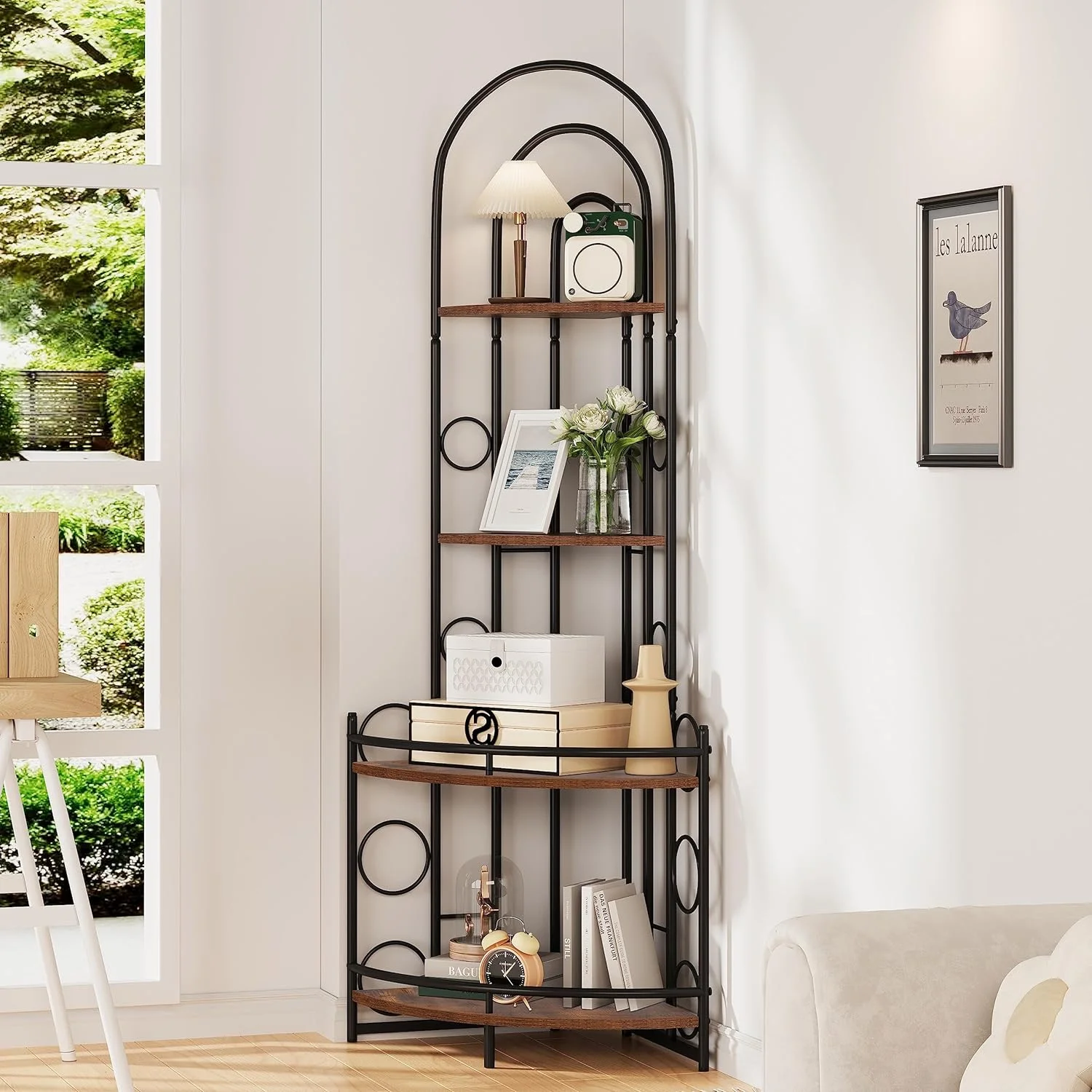 4-Tier Corner Bookshelf, Modern Style Storage Shelves Display Shelf, Plant Stand Shelf with Metal Frame Bookcase Corner Shelf