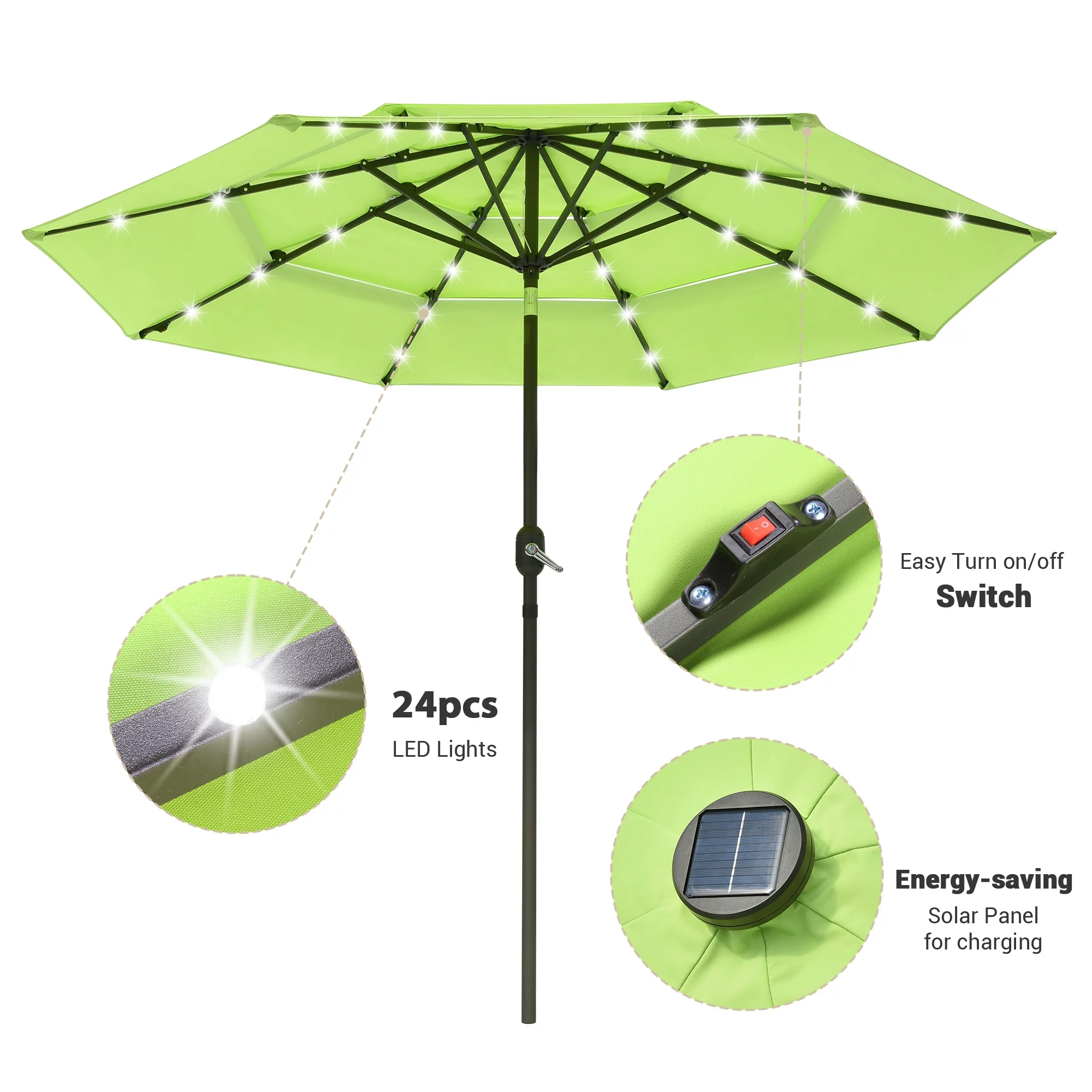 Yescom 9 Ft 3 Tier Patio Umbrella with Protective Cover Solar LED Crank & Tilt Garden