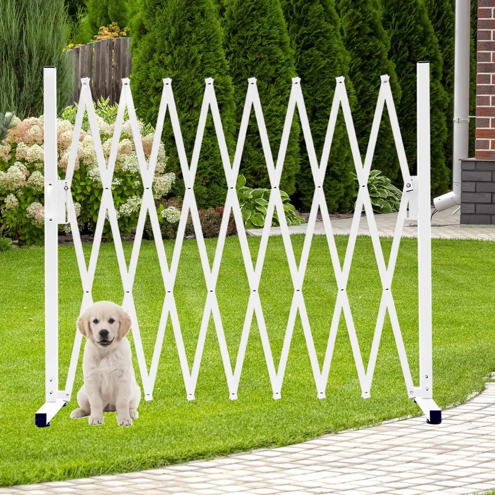 KENNISI Metal Expandable Dog Gate, 9Feet, Versatile Accordion Safety Barrier Gate, Indoor and Outdoor, Portable Retractable Barricade Gate, Adjustable Pet Fence Gate, Free Standing