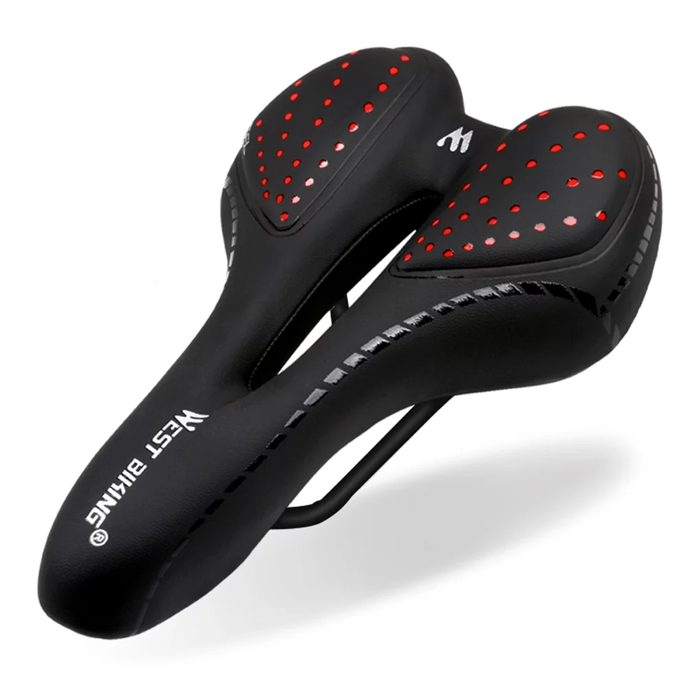 WEST BIKING Saddle Breathable PU Leather Hollow Cushion Comfortable Road MTB Bike Saddle + Polyurethane Shockproof